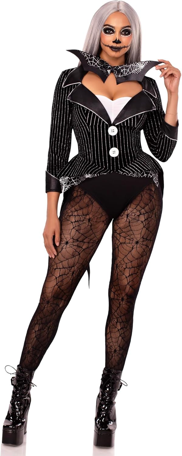 Halloween Baddie Costume, Includes Striped Velvet Bodysuit With Snap Crotch and Wing Bow Tie