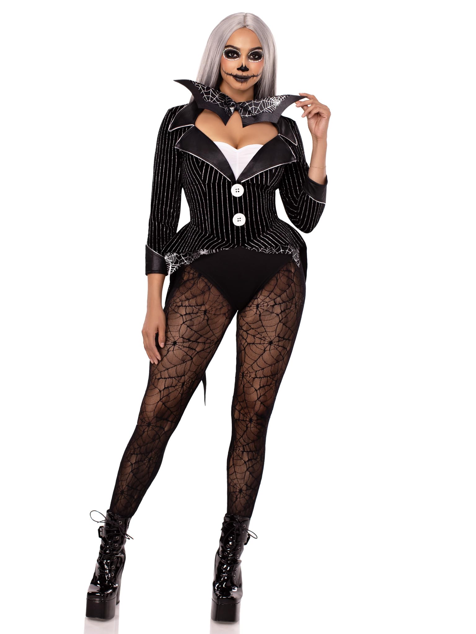 Leg Avenue Kostium Halloween Baddie Aksamitne Body w Paski – Rozmiar S – Czarny