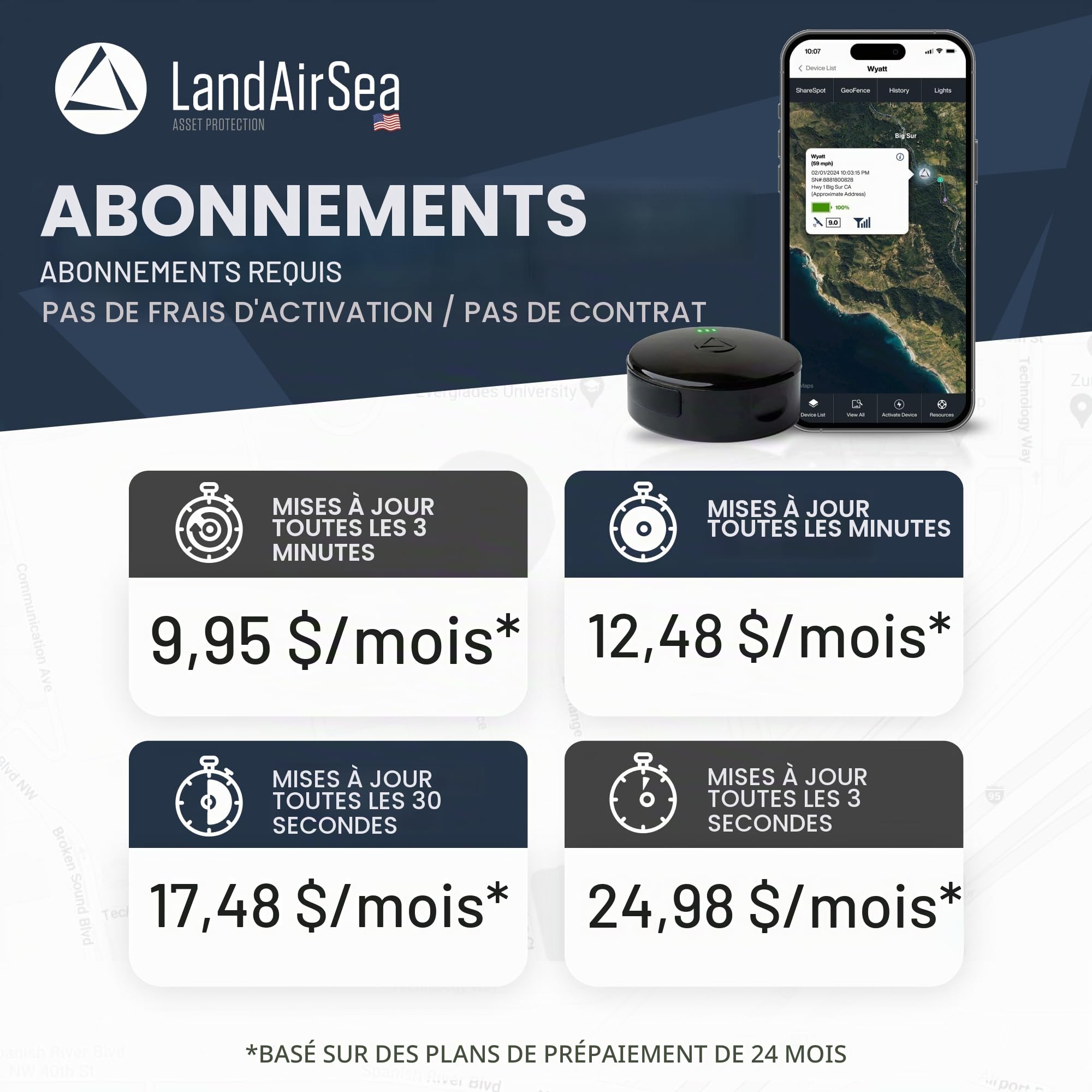 LandAirSea 54 GPS Tracker + 12-Month Prepaid Subscription. Long Battery, Magnetic, & Waterproof. Global GPS Tracker for Vehicles. Made in The USA from Domestic & Imported Parts