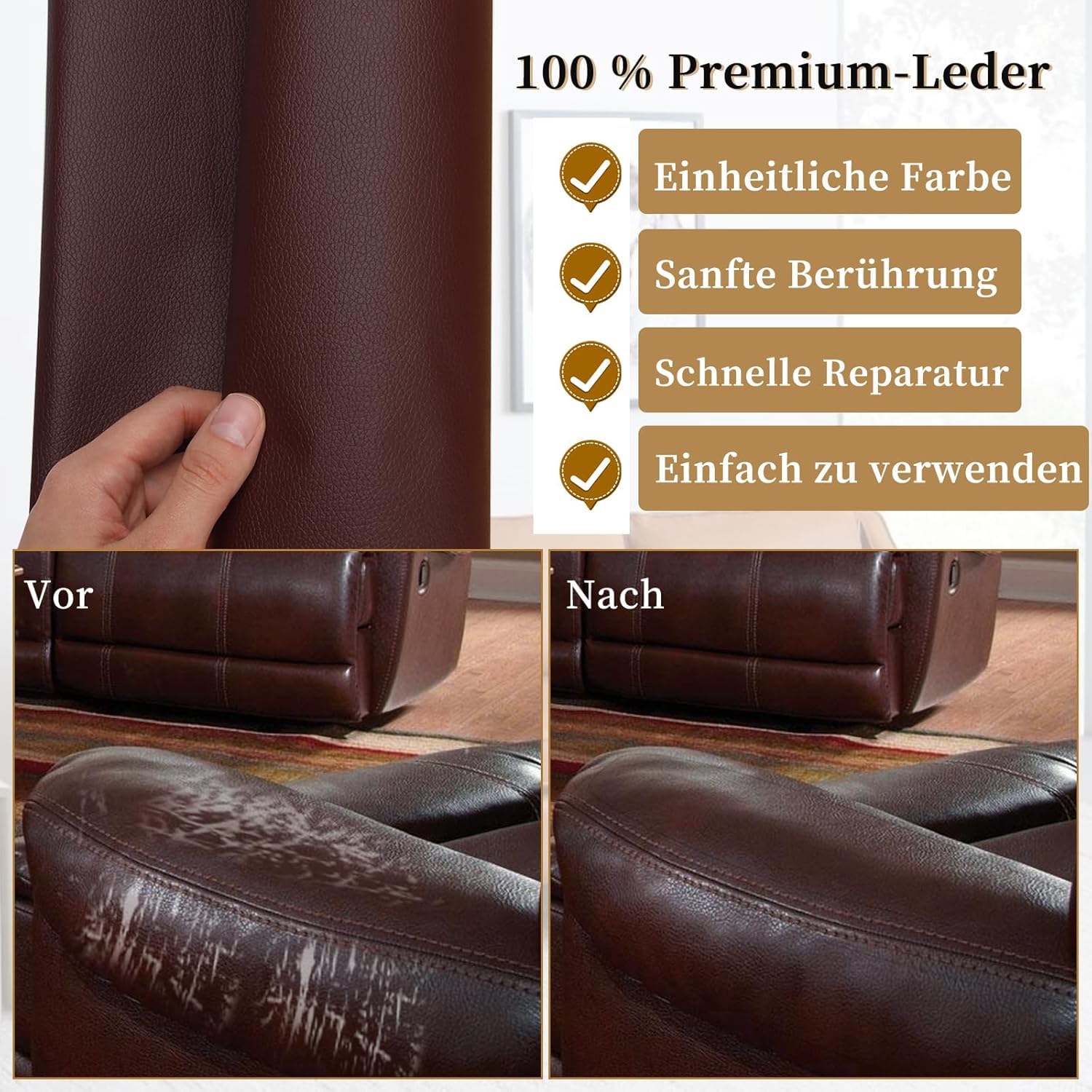 Parche autoadhesivo de piel sintética, parche de cuero autoadhesivo, banda de reparación de cuero PU de 100 * 300 cm para sofás, bolsos de mano, chaquetas, asientos de coche, muebles (marrón oscuro)