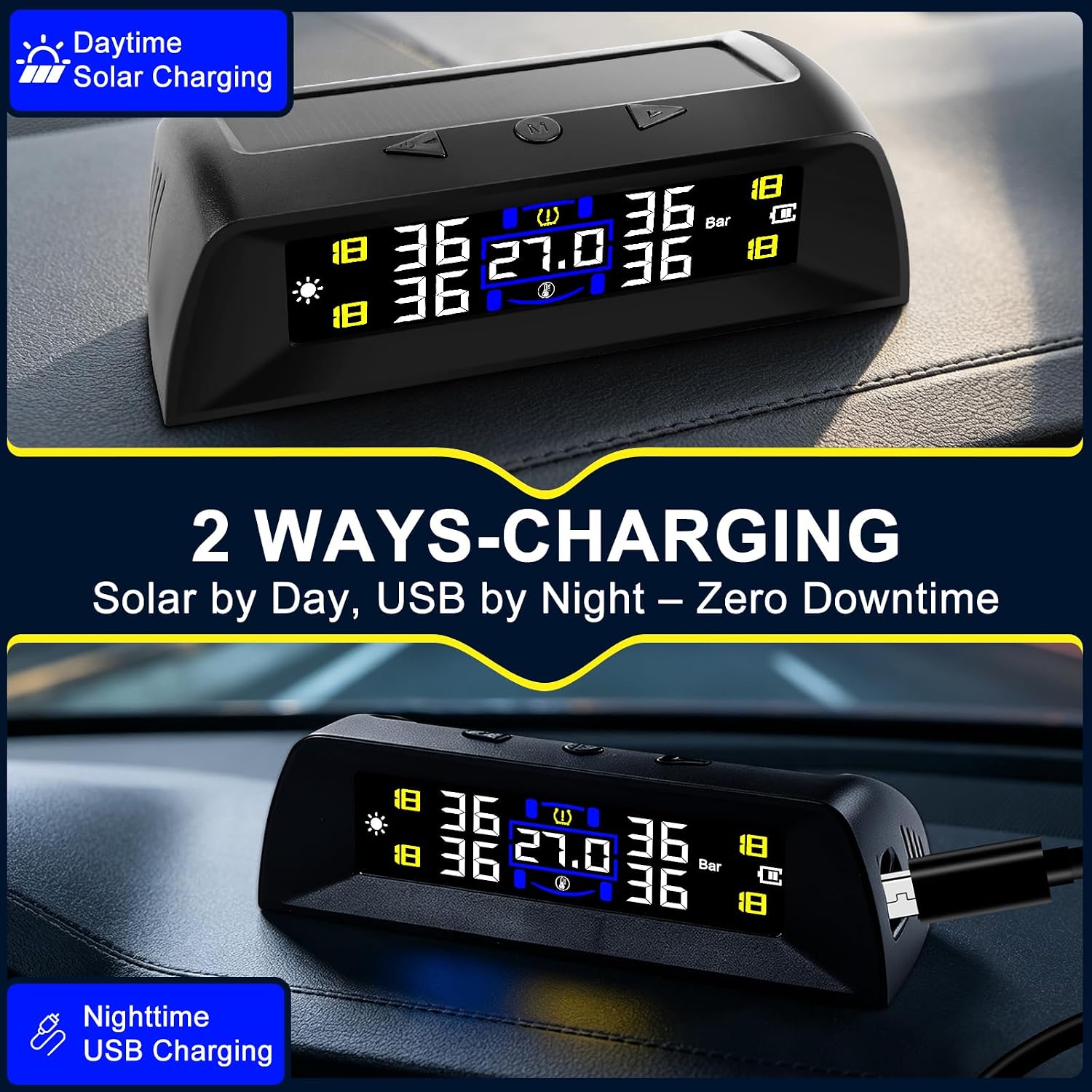 Solar Powered Tire Pressure Monitoring System,TPMS sensors set of 4
