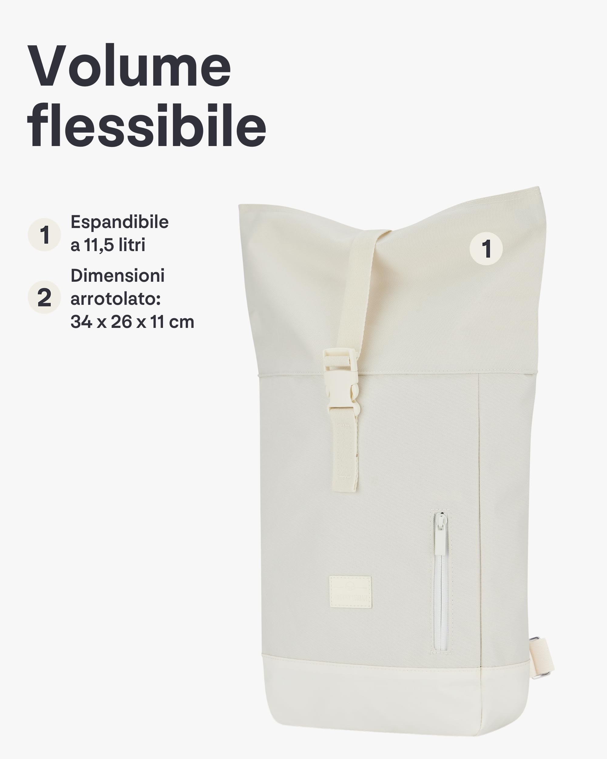 Johnny Urban Zaino Donna e Uomo Bianco - Robin Small - Zainetto Rolltop per Lavoro Viaggio Università -Scomparto per Laptop 12 Pollici - Sacca Casual per Ufficio e Lavoro - Idrorepellente