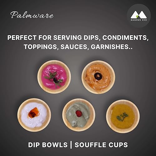 Miniatura 6 de magnus Plato desechable redondo de hoja de palma de 4 pulgadas, poco profundo, 2.5 onzas, platos de bambú como paquete de fiesta (50 unidades),