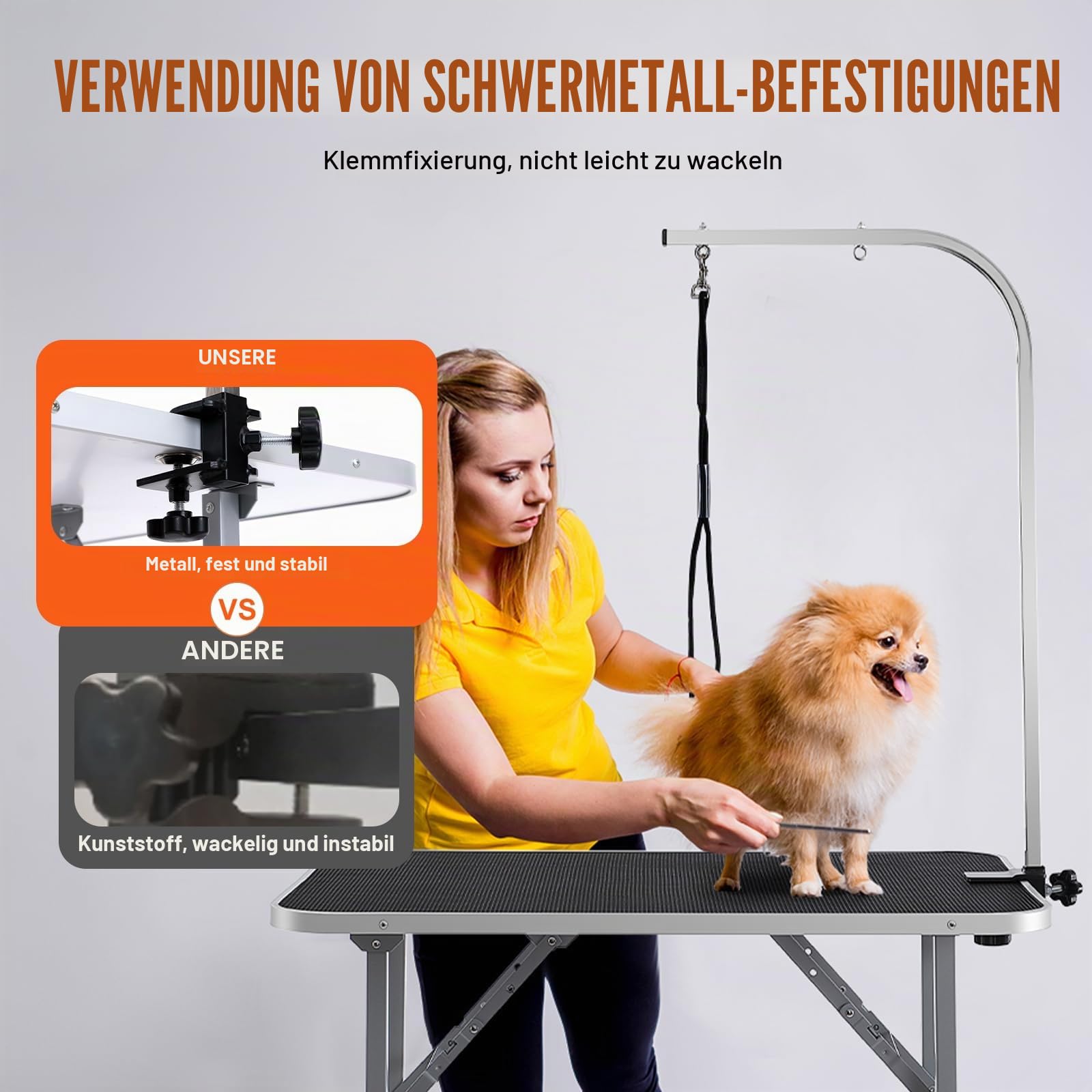 VEVOR Trimmtisch 985x615x1662mm Schertisch Edelstahl Hundepflegetisch 150kg Tragfähigkeit Frisiertisch Hund Faltbar Tierpflegetisch 914,4x609,6mm Desktop Ideal für Baden Trimmen Trocknen Bürsten