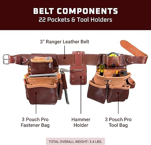 Miniatura 3 de Occidental Leather Pro Framer Tool Belt Set with Double Outer Bag - Medium - 22 Pockets & Tool Holders - Premium Top-Grain Leather - Made in USA