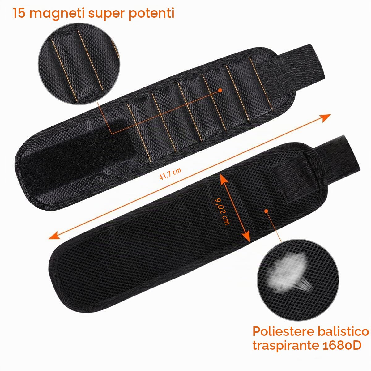 LATME Magnetic Wristband with 15 Strong Magnets for Holding Screws Nails Drill Bits-Best Armband Tool for DIY Handyman-Unique Tool Gift for Men Women (No Pocket)
