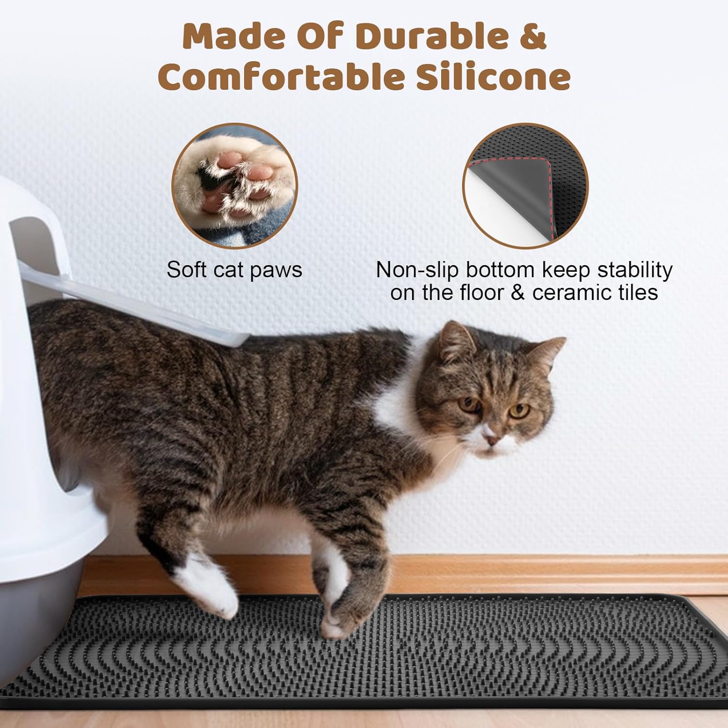 Odoland 2PCS Silicone Cat Litter Mat 20.7 * 14.8in - Cat Litter Box Mat Scatter Control, Litter Trapping Mat Pet Litter Tray Mat Waterproof Durable Non-Slip Washable Cat Litter Catcher Mat