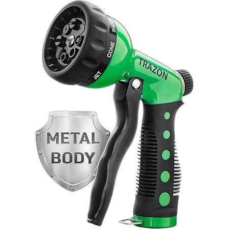 Garden Hose Nozzle - High Pressure Water Hose Nozzle - Metal Body, Outdoor Water Hose Nozzle Sprayer with 8 Adjustable Patterns, Hose Spray Nozzle Heavy Duty for Garden, Lawn, Car Wash
