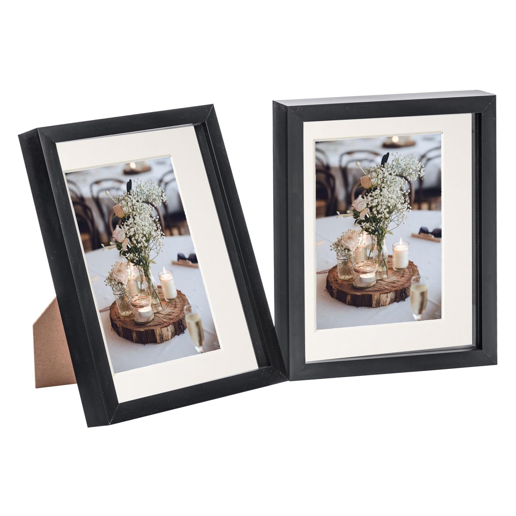 3D Box Photo Frames - 8 x 10"" with 5 x 7"" Mount - Black/Ivory - Pack of 2