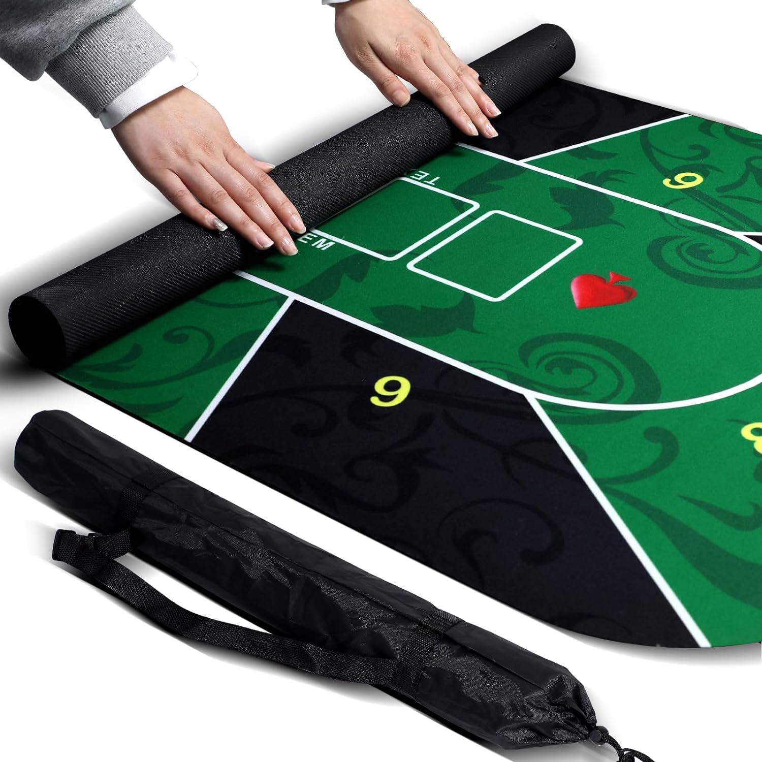 Pokerowa mata pod mysz, 8-10 graczy Texas Hold'em Poker Gumowa mata, składany przenośny stół pokerowy z torbą transportową do gry w pokera(2.4 x 1.2 M)