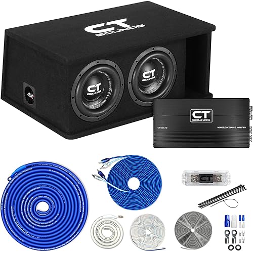 CT Sounds Dual 8” 1600W Complete Bass Package with Loaded Subwoofer Box and Amplifier