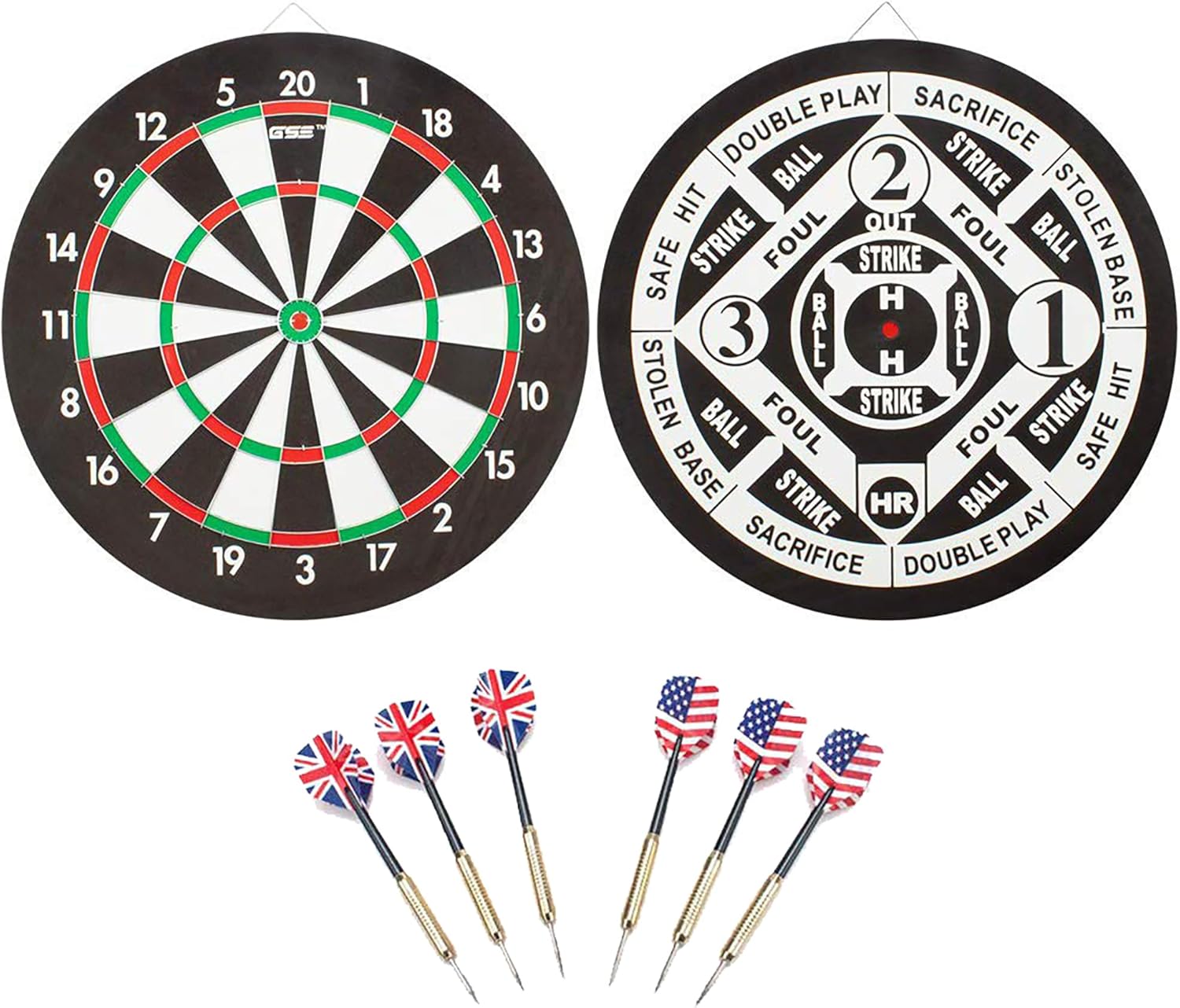 GSE Games & Sports Expert 18" Regulation Size Steel Tip Dartboard Game Set. Excellent Bristle/Sisal, Paper Baseball, Bullseye, Dart Board Game Set (Several Styles Available)