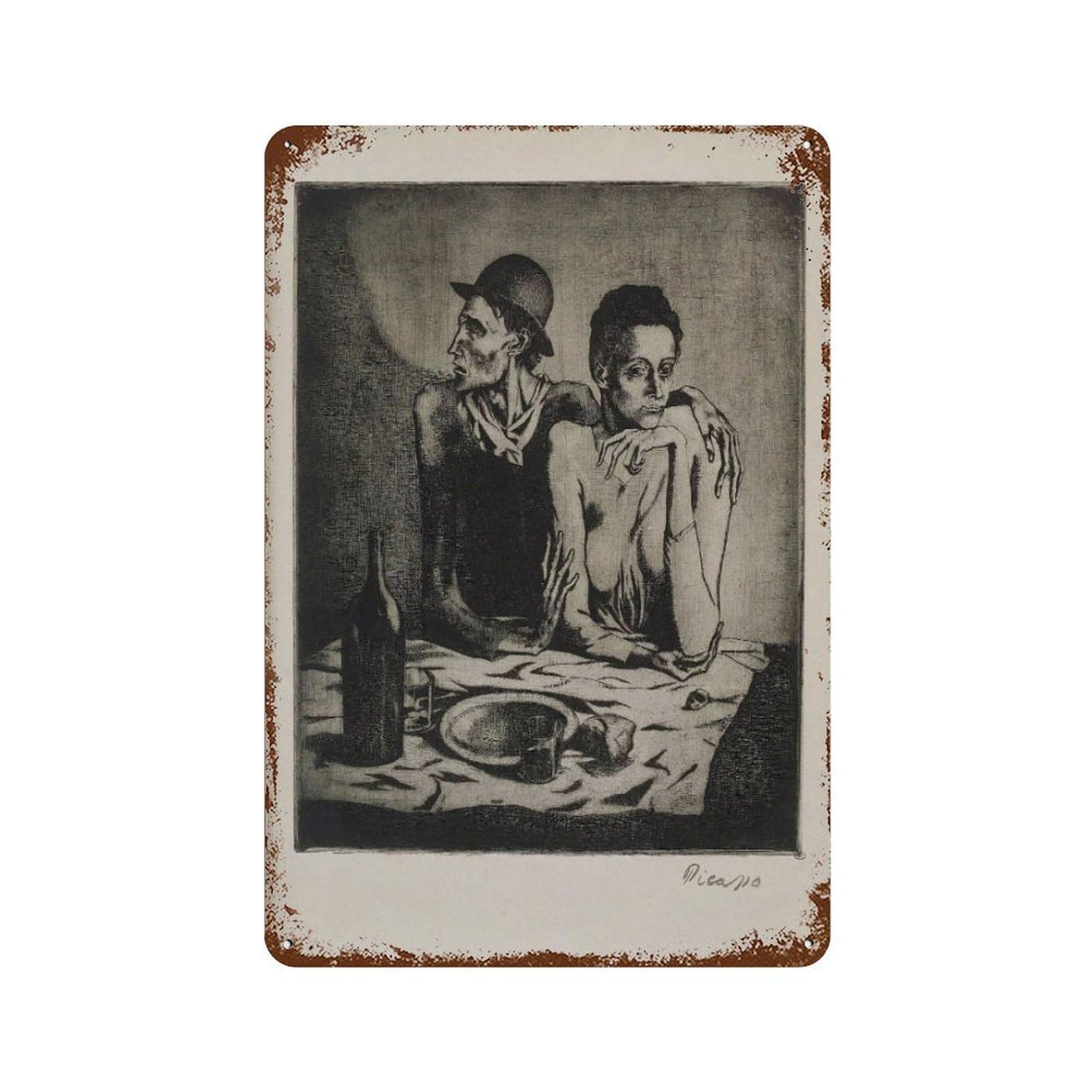 xiaoxiaoshen Picasso Le Repas Frugal Paris 1904, Surrealist Wall Decor Art Metal Tin Poster Modern Home Decor Art Home Bar Shop Decorations Vintage Sign 30x20cm