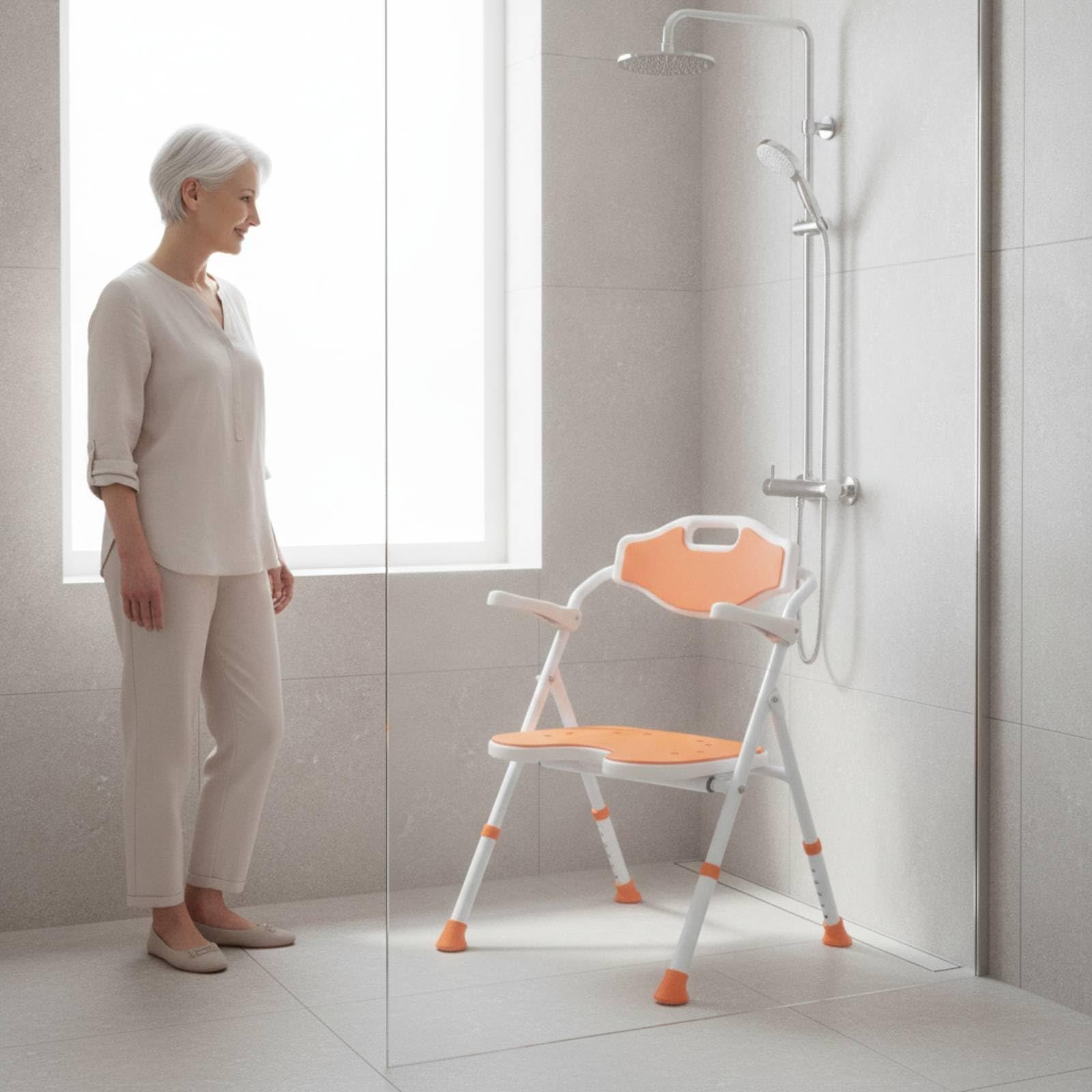 perfeclan Asiento de para Baño Silla Banco Taburete con Respaldo Plegable Marco Resistente de Aleación de Aluminio con Pies Antideslizantes y Asiento, YC745A
