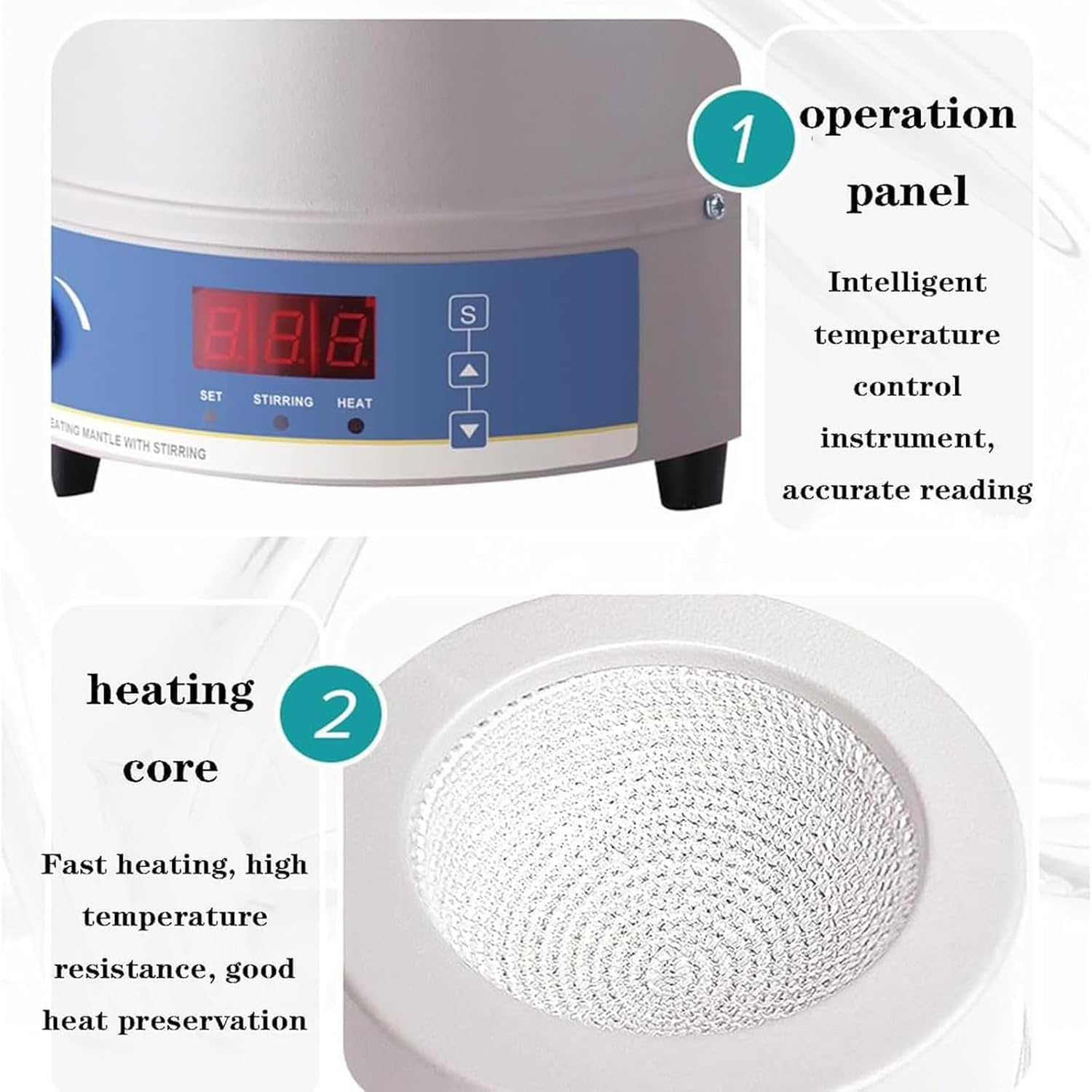 Manto calefactor con pantalla digital con agitador magnético, 100-2000 ml, temperatura máxima de 300 °C para uso en laboratorio