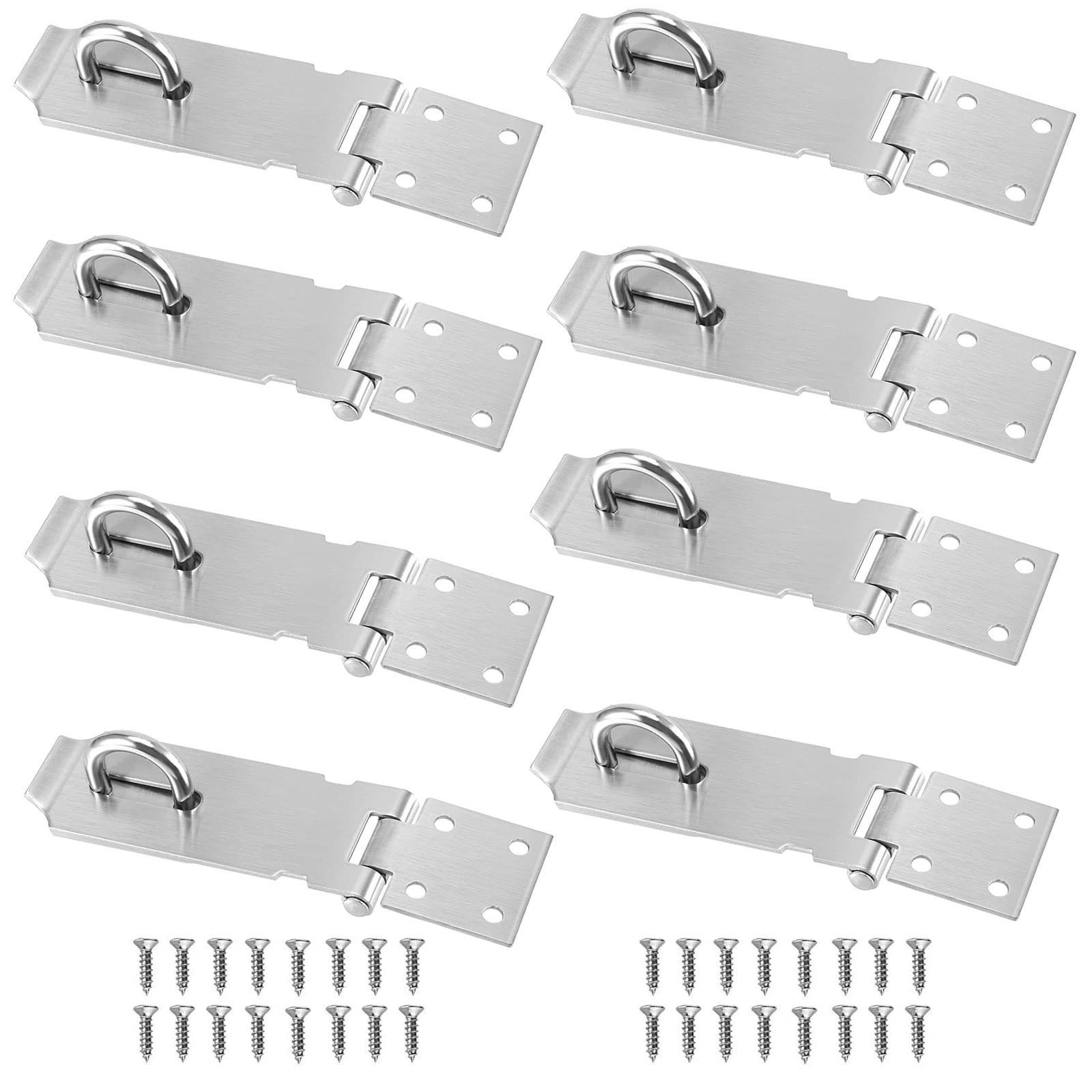 SINJEUN Lot de 8 loquets de porte de 10,2 cm, 2 mm d'épaisseur, en acier inoxydable 201, loquet de sécurité avec 48 vis de montage pour porte, fenêtre, armoire, abri de jardin, cage d'abri de jardin,