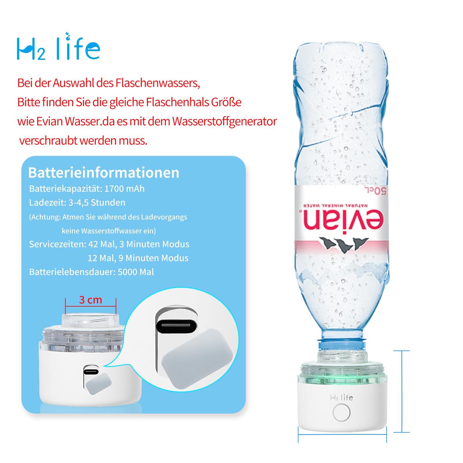 generatore di acqua all'idrogeno con tecnologia SPE PEM, ionizzatore dell'acqua, generatore di bottiglie d'acqua all'idrogeno, macchina per acqua all'idrogeno (bianco)