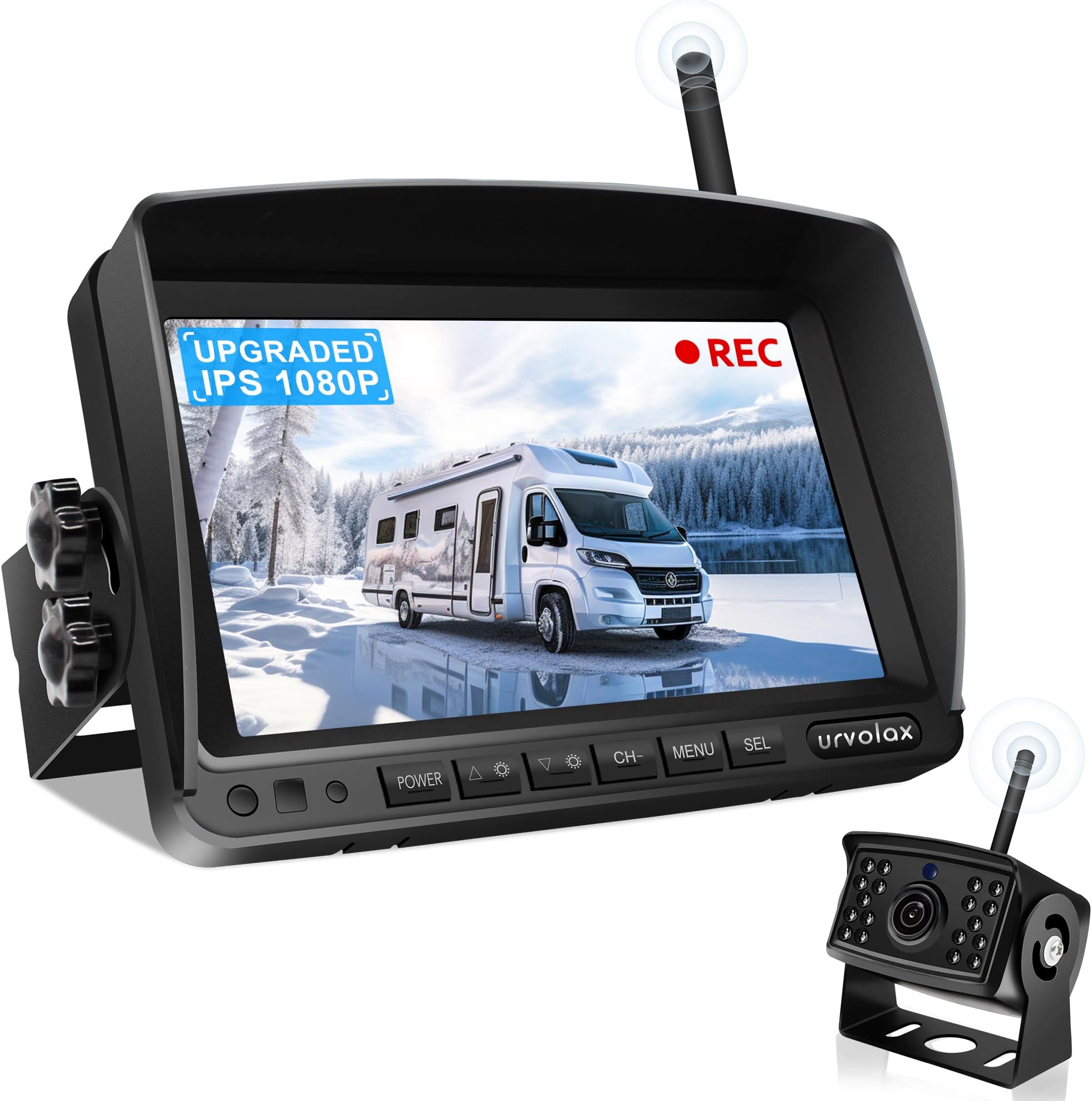 Wireless Reversing Camera Digital Van Reverse Camera Kit,7''Monitor and Parking Camera IP69 Waterproof Rear View Camera,1080P HD Night Vision 170ยฐ Wide Angle fit Caravan Trailer Trucks Cars