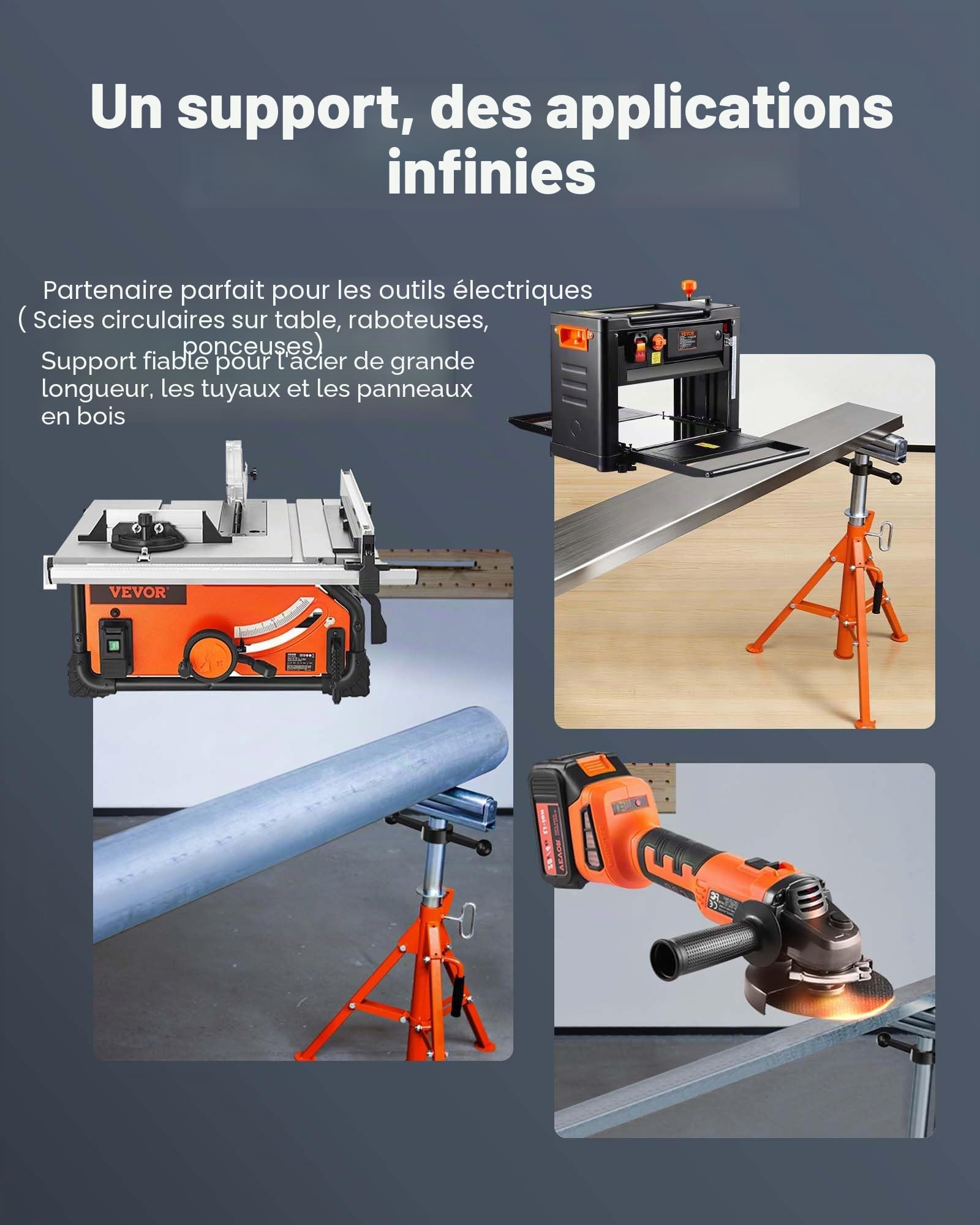 VEVOR Servante à Rouleaux Capacité de Charge 1134 kg Support à Rouleau Pliable Hauteur Réglable 700-1320 mm en Acier avec Base Stable pour Accueillir Tuyaux Jusqu'à 305 mm de Diamètre, Planches