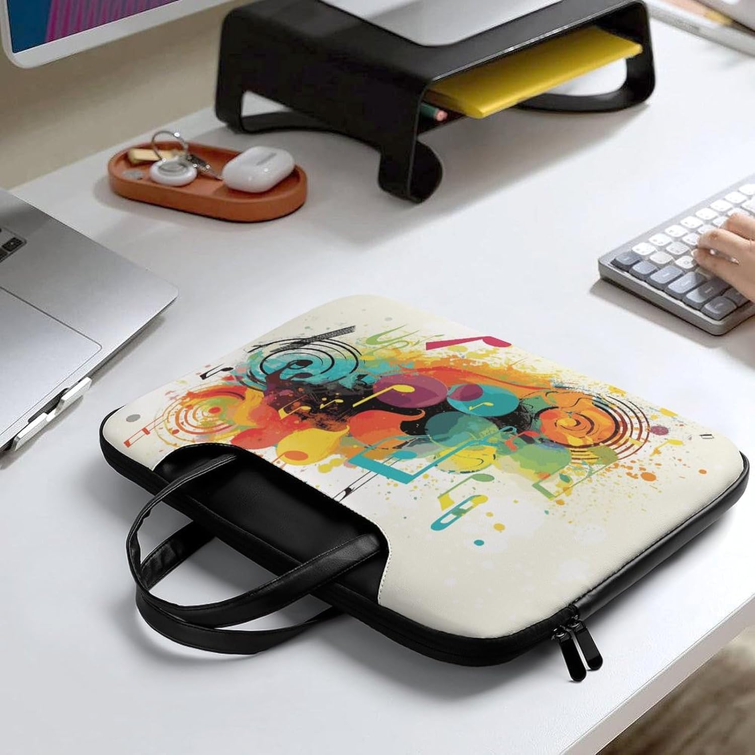 Abstract Music Themed Laptop Shoulder Bag 17 Inch Waterproof Portable Laptop Case Sleeve Messenger Bag for Women Men, Style