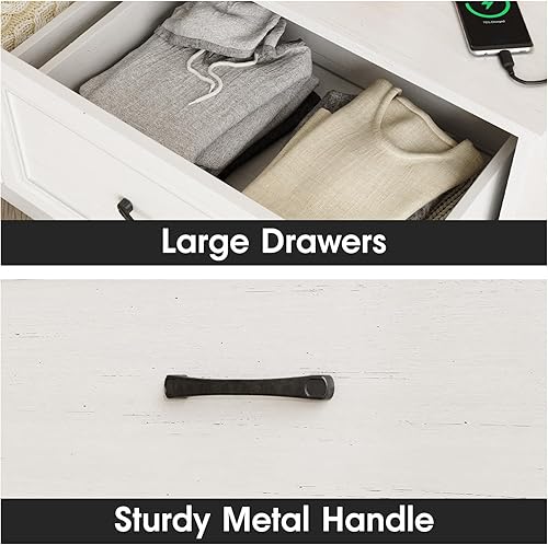 Miniatura 4 de Fameill Cómoda para dormitorio, organizador de aparador ancho de 6 cajones con estación de carga, cómoda alta para pasillo, cómoda de madera con