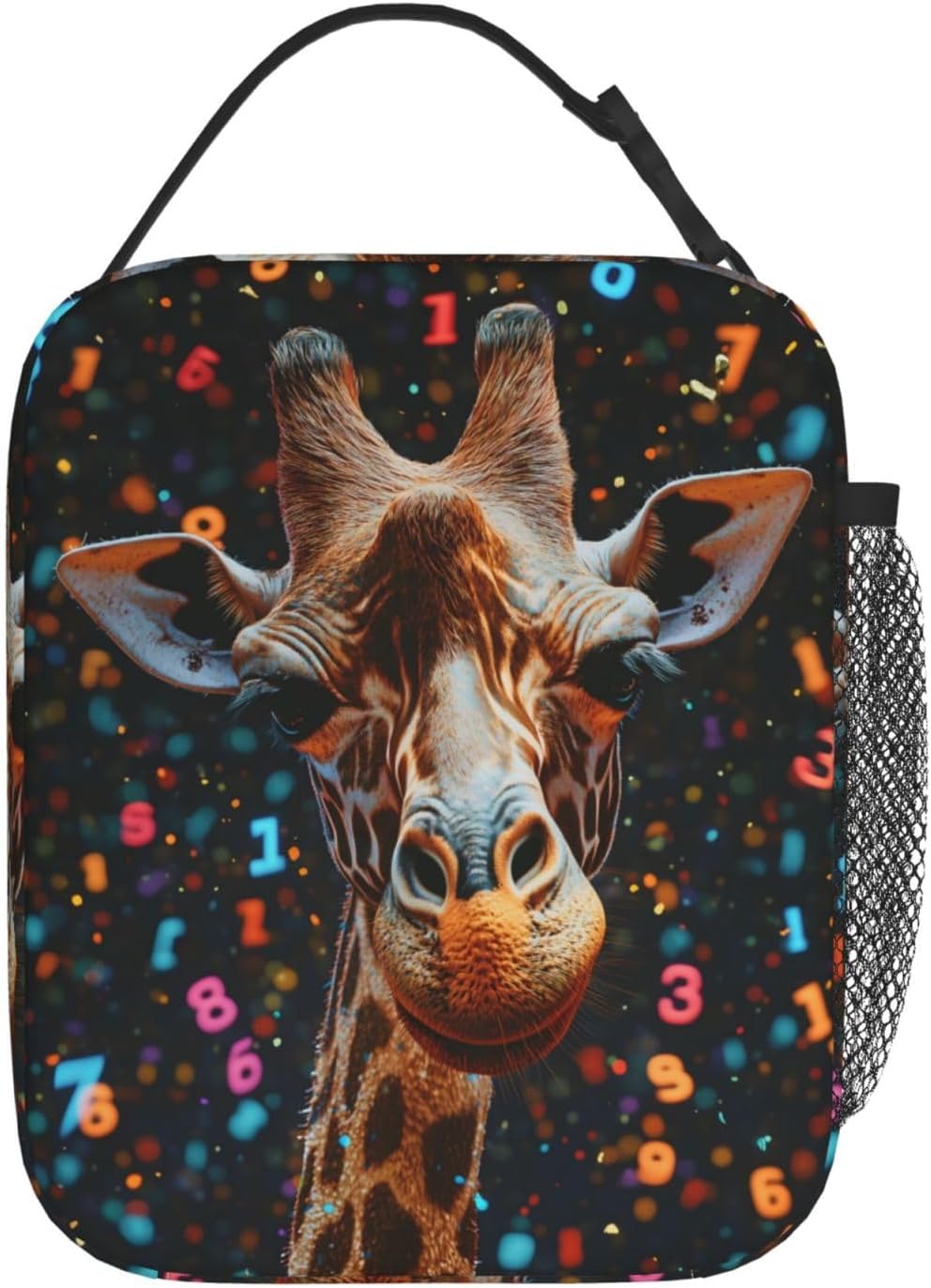Giraffe Lunch Bag, Polyester Tote Bags with Colorful Animal and Digit Pattern, Insulated Lunchbox, Portable Lunchbag Decor Gifts for Work, Picnic, School, Travel, Hiking, Beach or Fishing image 3