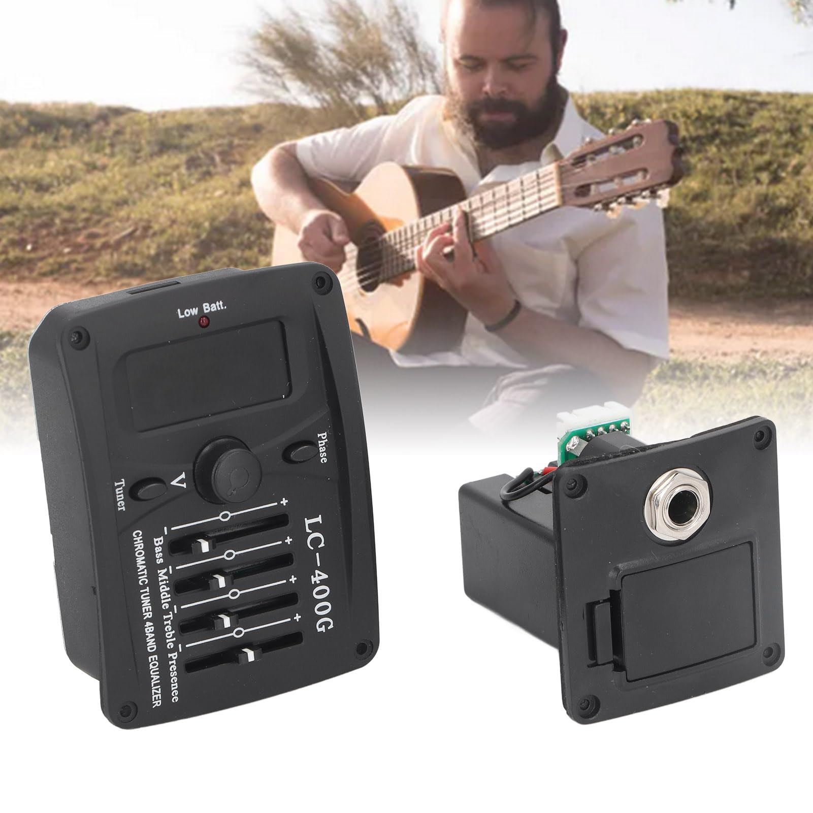 Égaliseur 4 Bandes pour Guitare Acoustique, Préamplis EQ 4 Bandes, Système D'accordage de Micro Piézo, Réglage Facile N'importe où