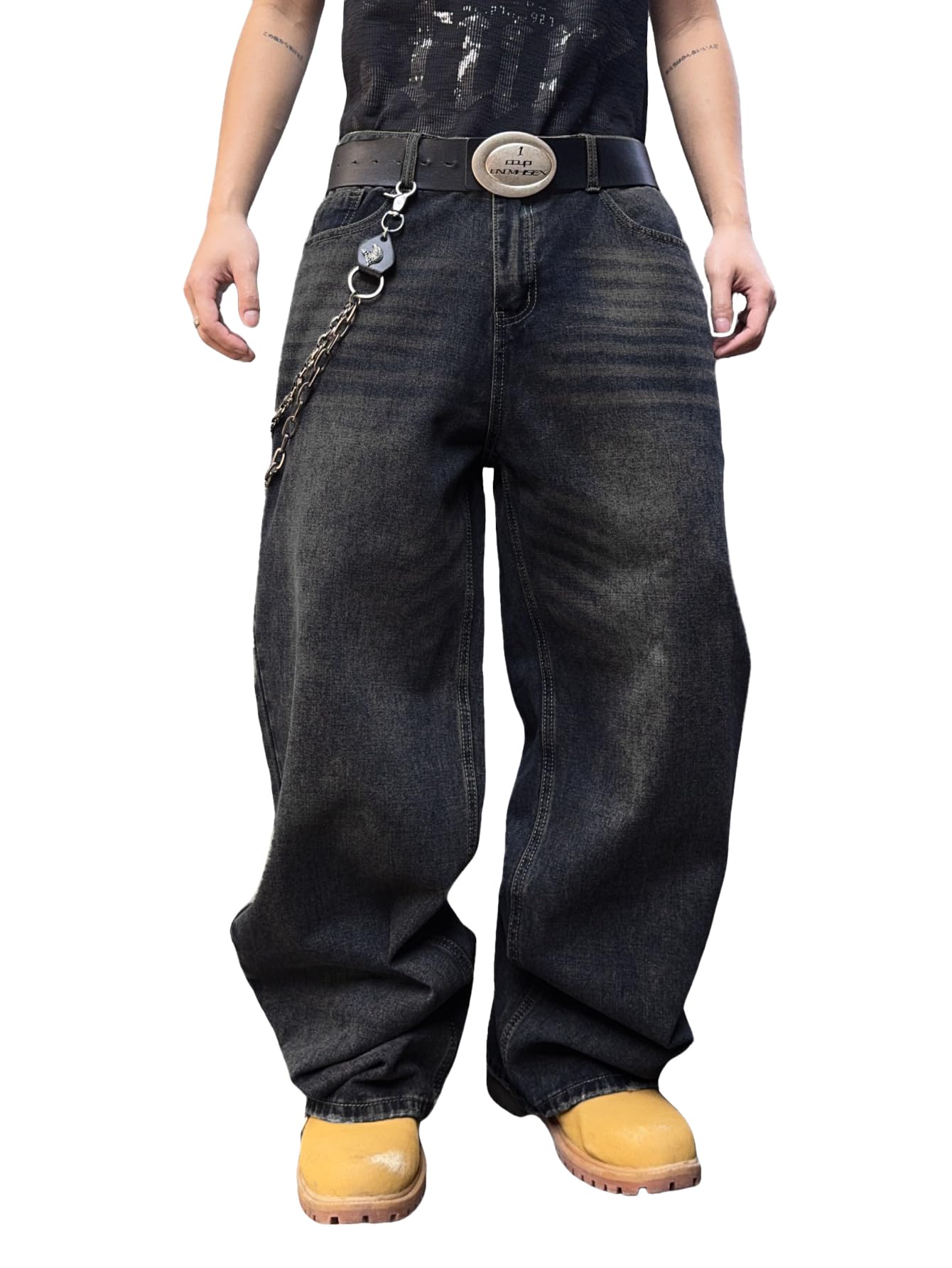 Zewool Mens Hip Hop Baggy Jeans Wide Leg Skater Jeans Casual Loose Denim Pants Y2k Skateboard Streetwear