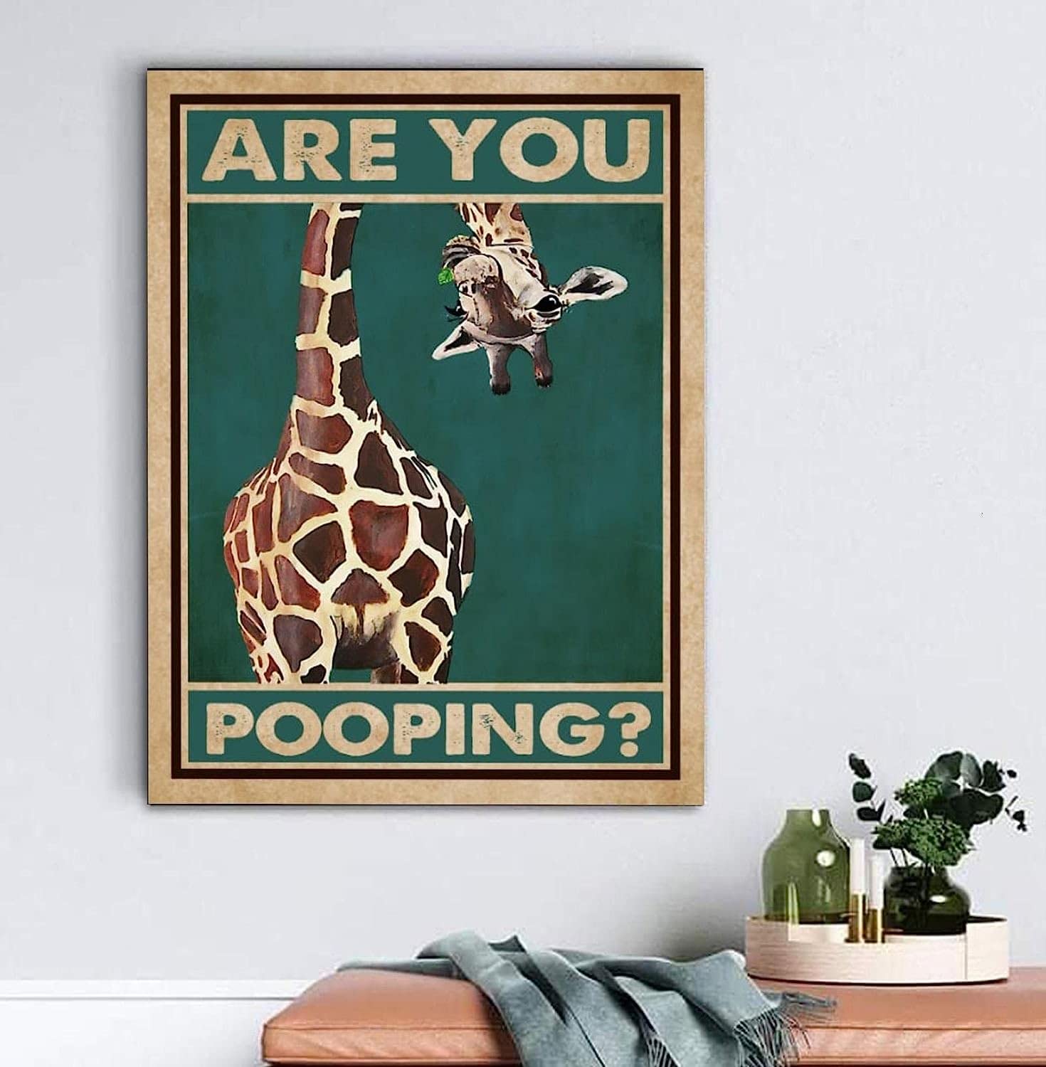 Bonoff Giraffe Are You Pooping Poster Bathroom Restroom Wall Toilet Decor, Funny Animal Bathroom, Vintage Giraffe Decor Poster 12X8 Inches