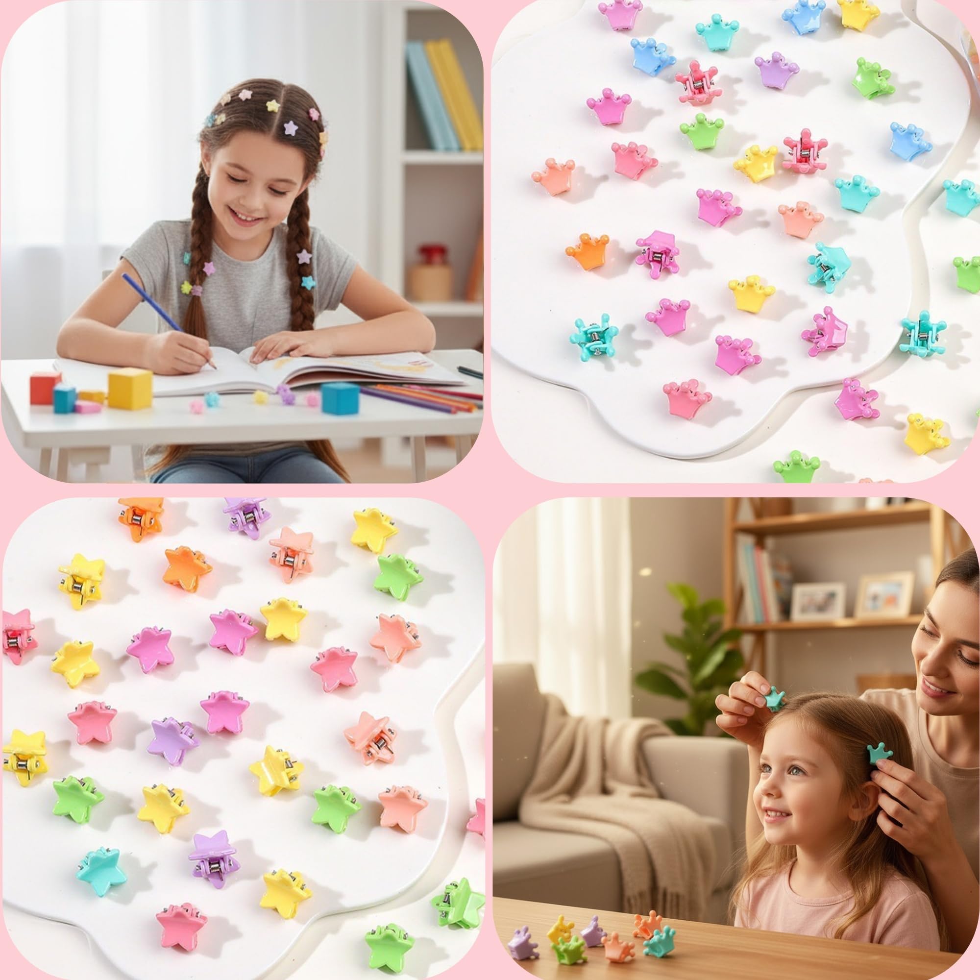 Kolorowe mini klipsy do włosów w kształcie gwiazdy i korony, małe plastikowe akcesoria do włosów dla kobiet, nastolatków, dziewcząt, na imprezę, kok, warkocz i stylizacja na co dzień, 100 szt