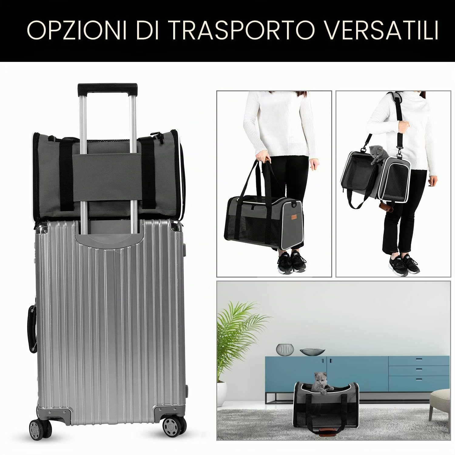 Trasportino per gatti, cani e animali domestici, portatile e pieghevole, con lati morbidi, fino a 6,8 kg, approvato dalle compagnie aeree