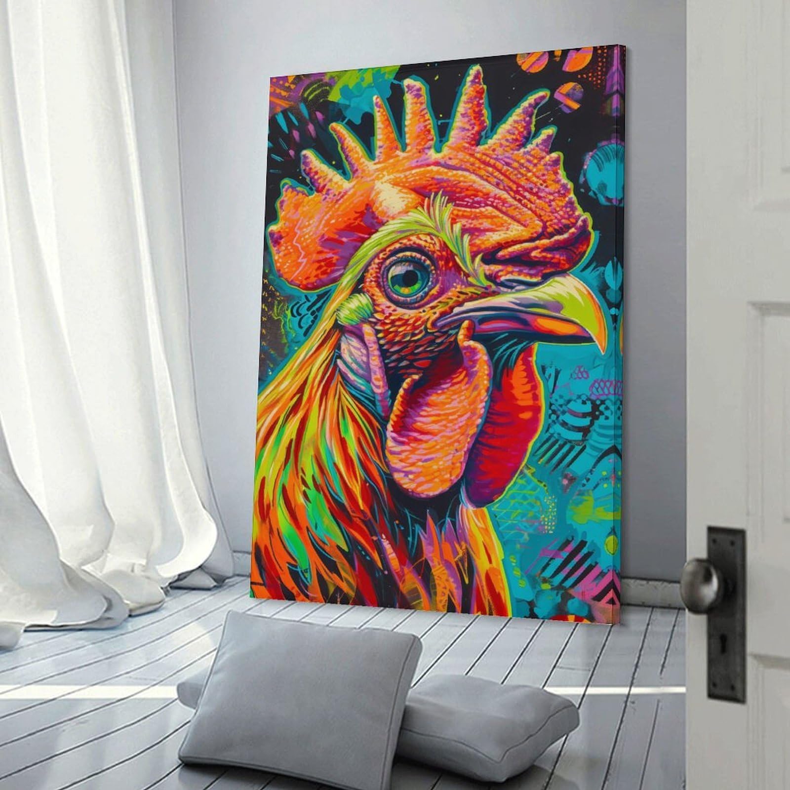 Junmoney Frame-Style-20 Colorful Rooster Portrait Room Decor Wall Art 08X12inch(20X30cm), For Entrance Walls, Hall Decor Or Foyers, A Neat Decor Update For Hallways