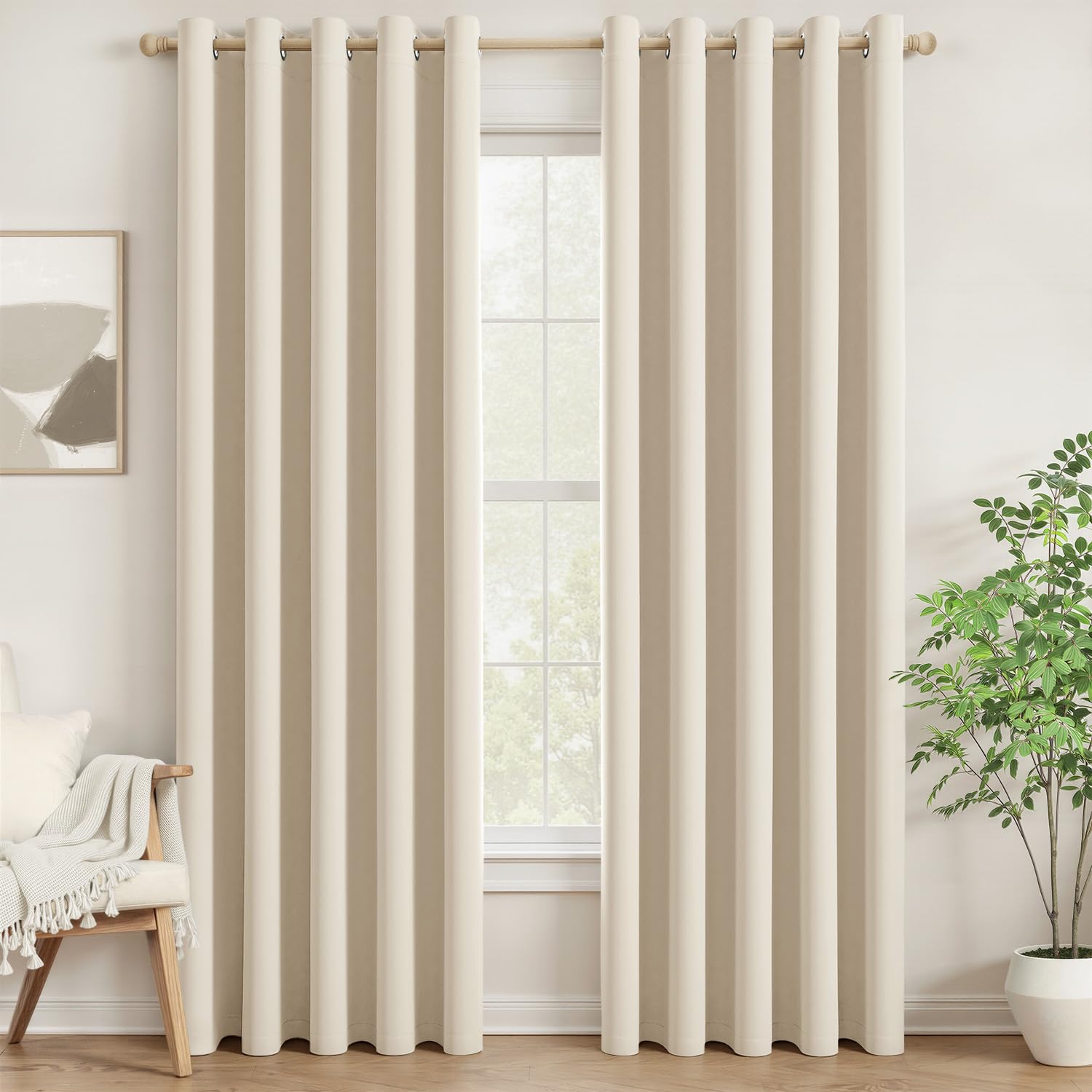 MIULEE Warmweiß Blackout Curtains for Living Room 2 Panel Set, Premium Eyelet Curtains for Bedroom, Thermal Insulated Window Curtain Drapes, Black Out Curtain 90 Drop, Each Panel 66 x 90 Inches — image 1