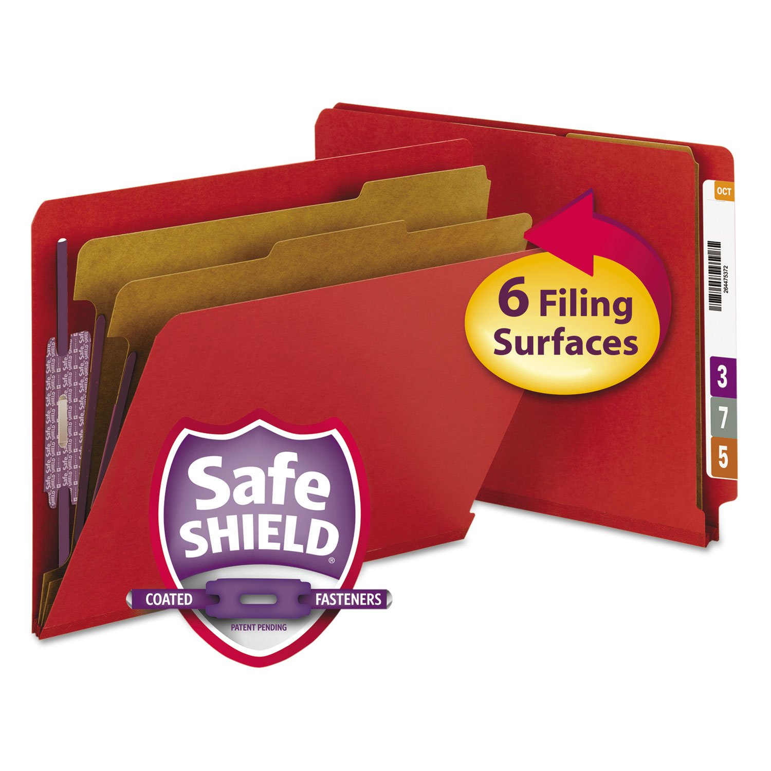 Smead Pressboard End Tab Folders, Letter, Six-Section, Bright Red, 10/Box by Smead