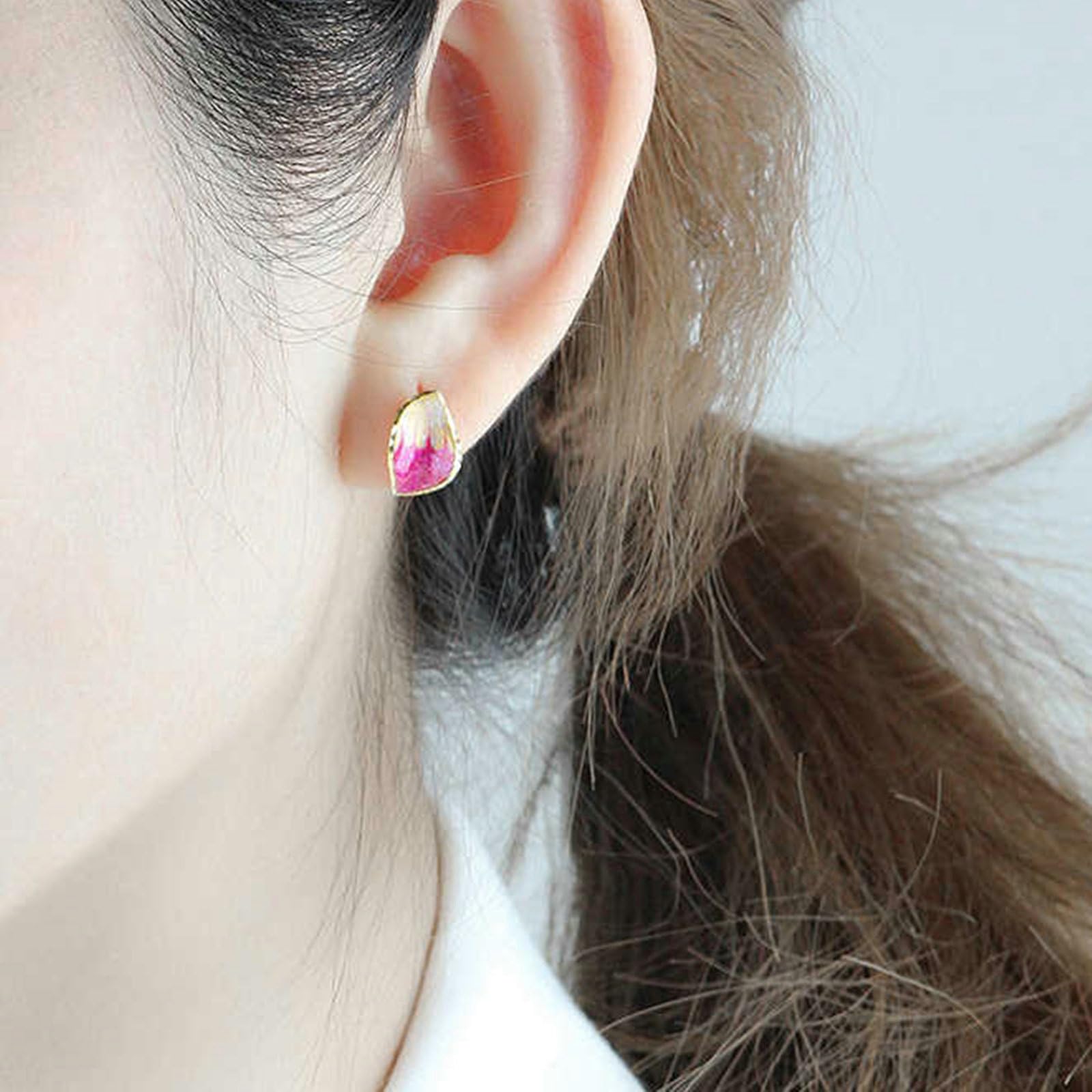 Beydodo Orecchini da donna 750 585 375 oro orecchini petalo con smalto rosa orecchini da sposa senza allergie per donne