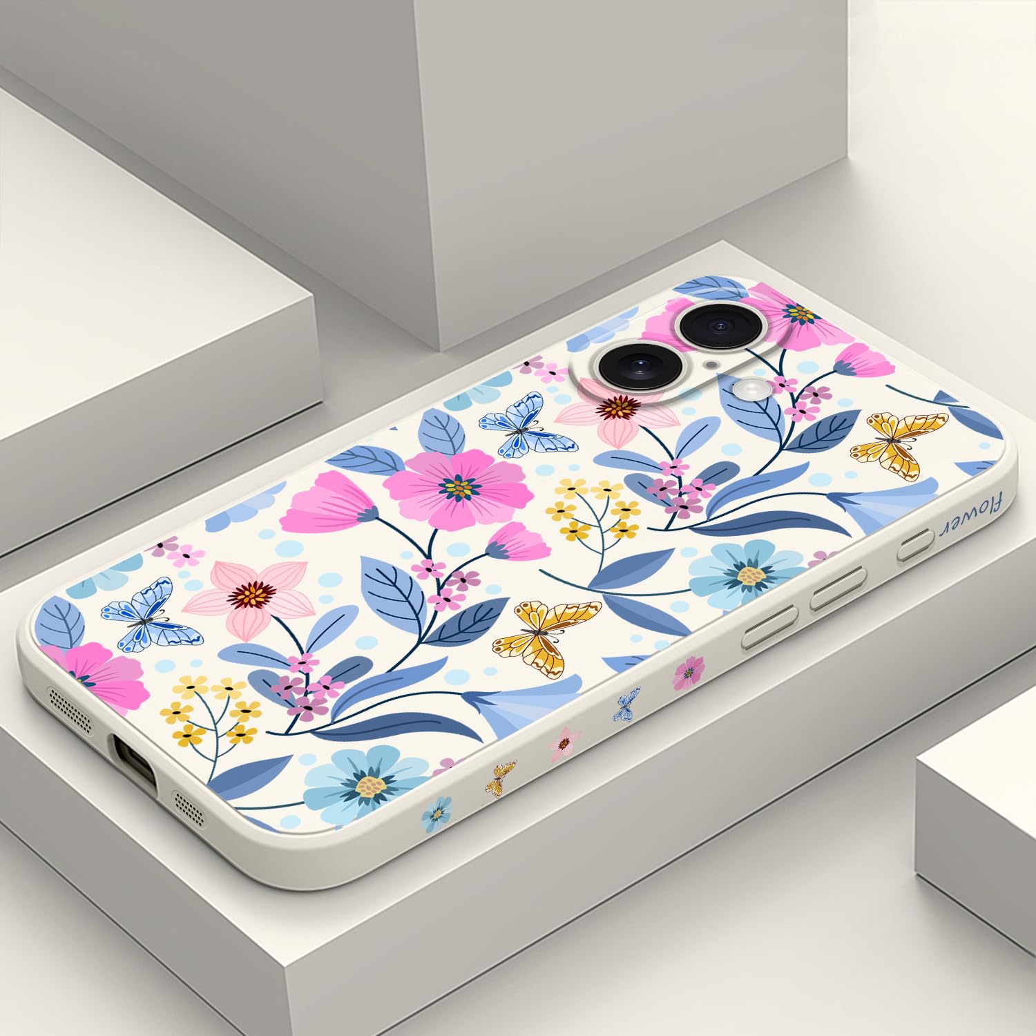 Coque silicone iPhone 16 fleur blanche doublée microfibre premium - 8