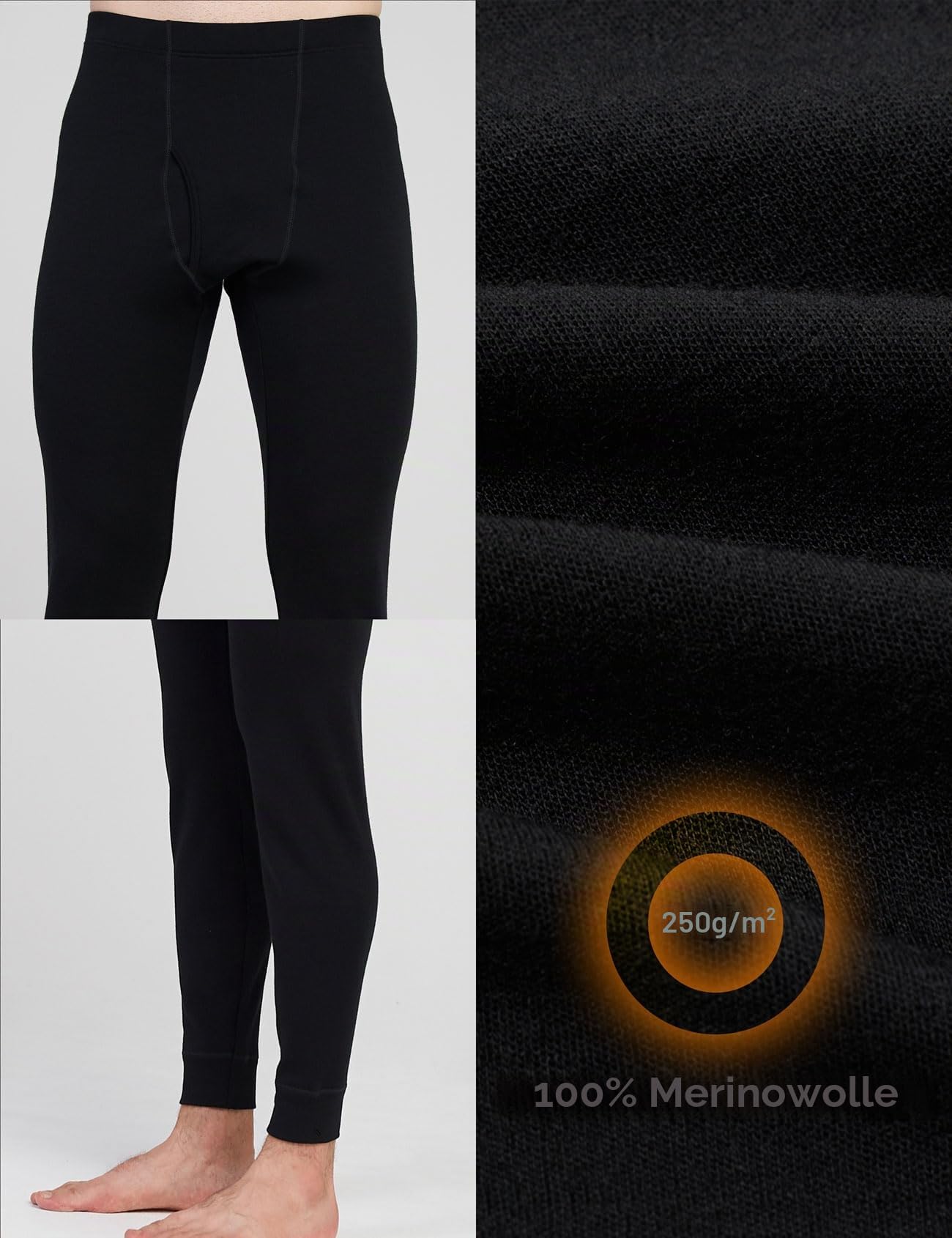 APASA Herren 100% Merinowolle Thermounterhosen, Premium Merino Wolle Unterhosen Thermounterwäsche (M30 Warm/M68 Extra Warm/M143 Ultra Warm)