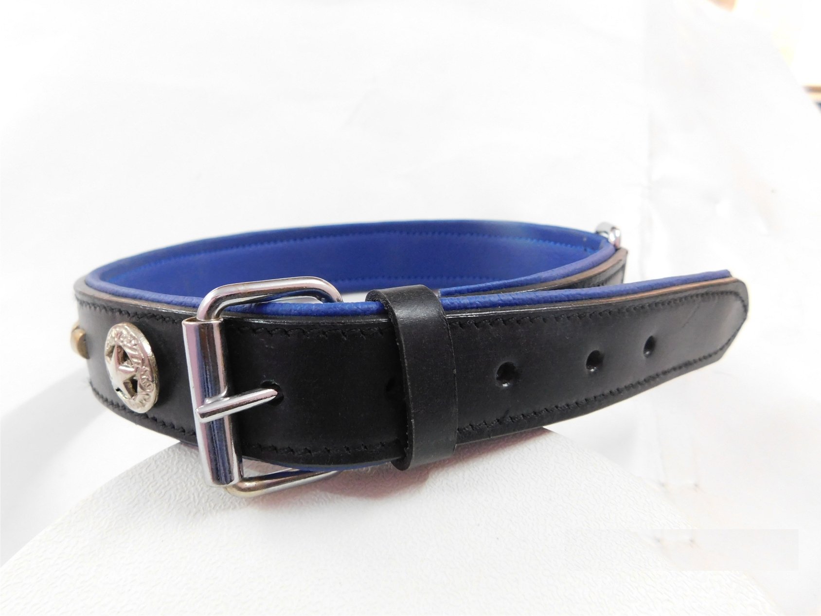 Skora for All Dog Breed Collar with Canvas with Sturdy Solid Brass Buckle. Hand Made |Color-Black and Blue | Size - Large Suitable for Neck with Metalic Beautiful Design On Collar (B077B59Z5D) Amazon Price History, Amazon Price Tracker