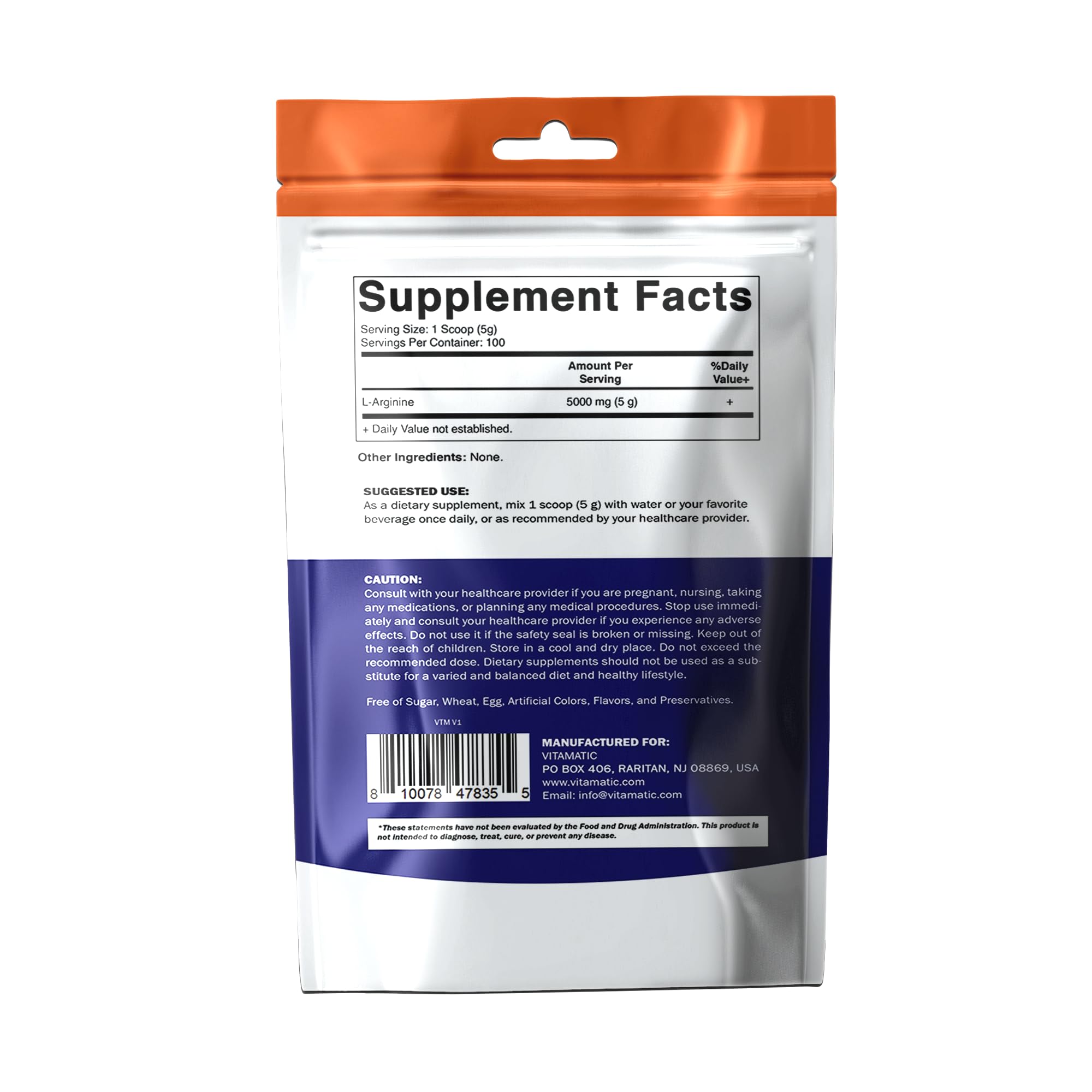 Vitamatic L-Arginine Pure Powder 500 Gram | Unflavored | Non GMO | Gluten Free | No Additives | 5000mg Per Serving | 100 Servings — Amazon image 9