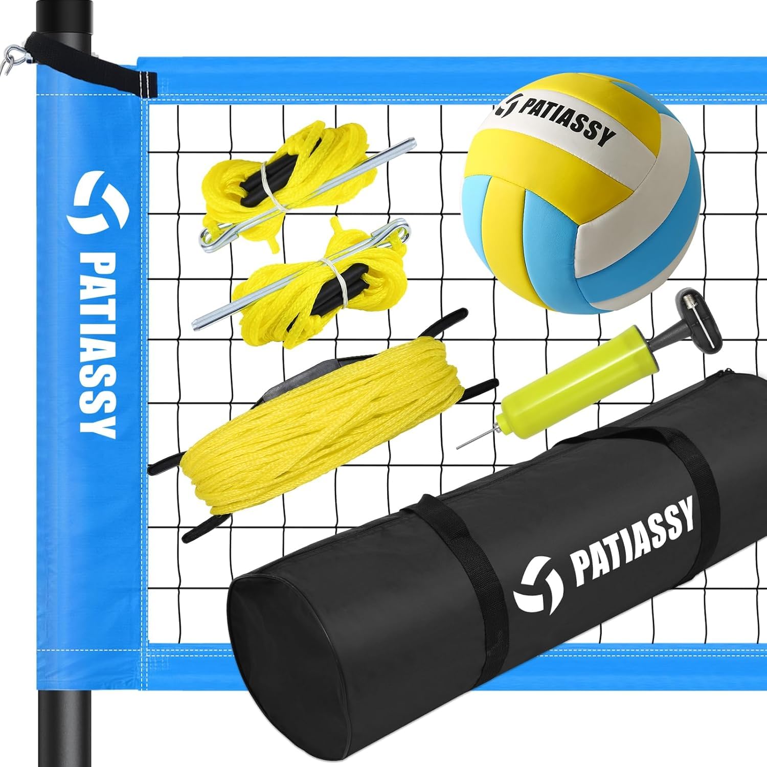 9,75 m x 0,9 m rete da pallavolo professionale all'aperto giardino con pali in acciaio regolabile in altezza, rete in nylon resistente, pallone da pallavolo in PU e borsa per il trasporto