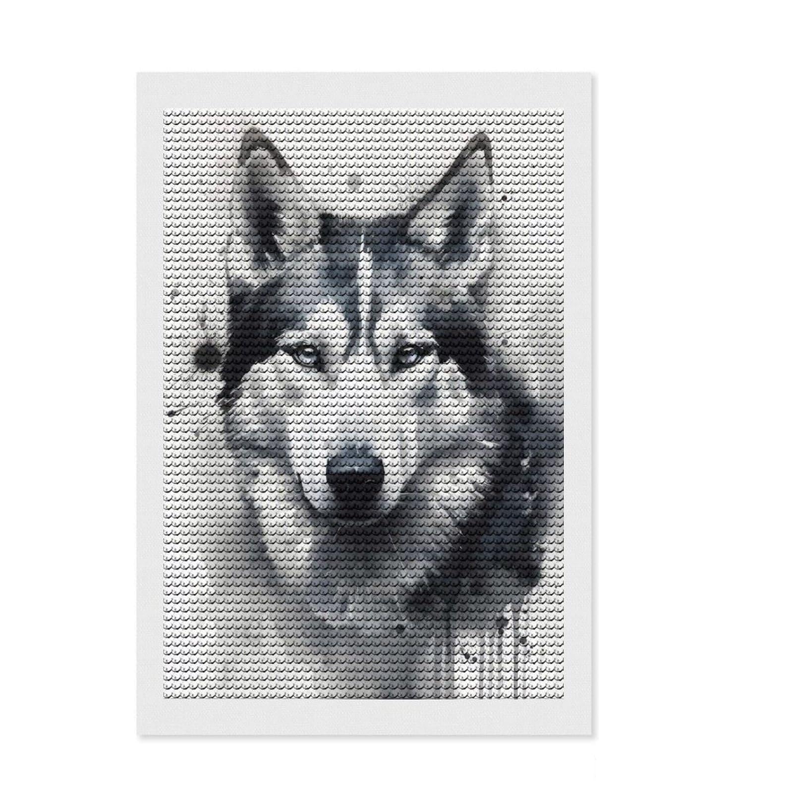 Junmoney Siberian Husky Dog Art Diamond Painting Kit 8"x12", Stress Relief Craft, Neat Printed Canvas, Boho Decor, Festive Craft Gift