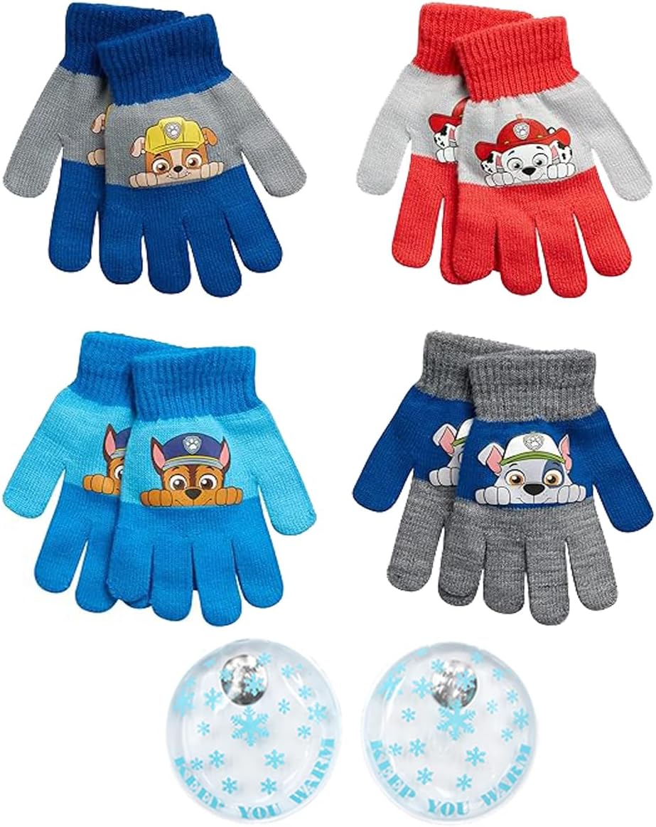 Nicklelodeon Boys 4 Pack Gloves or Mitten Set Paw Patrol and Blaze (Toddler/Little Boys), Age 4-7 Paw Patrol Gloves Set with Handwarmers