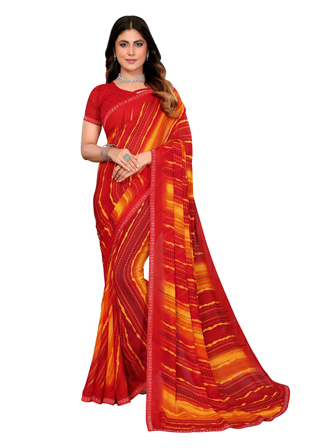 kashvi SAREES Women's Printed Georgette Lace Border Saree With Unstitched Blouse Piece -BW_MD_GR_LB_1950_1-picture-18