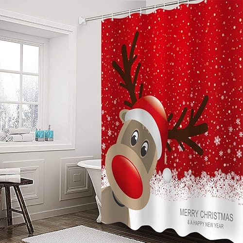 Miniatura 3 de Juego de cortinas de ducha con diseño de reno y ganchos, diseño de copos de nieve de invierno, decoración de cortinas de baño grises, poliéster