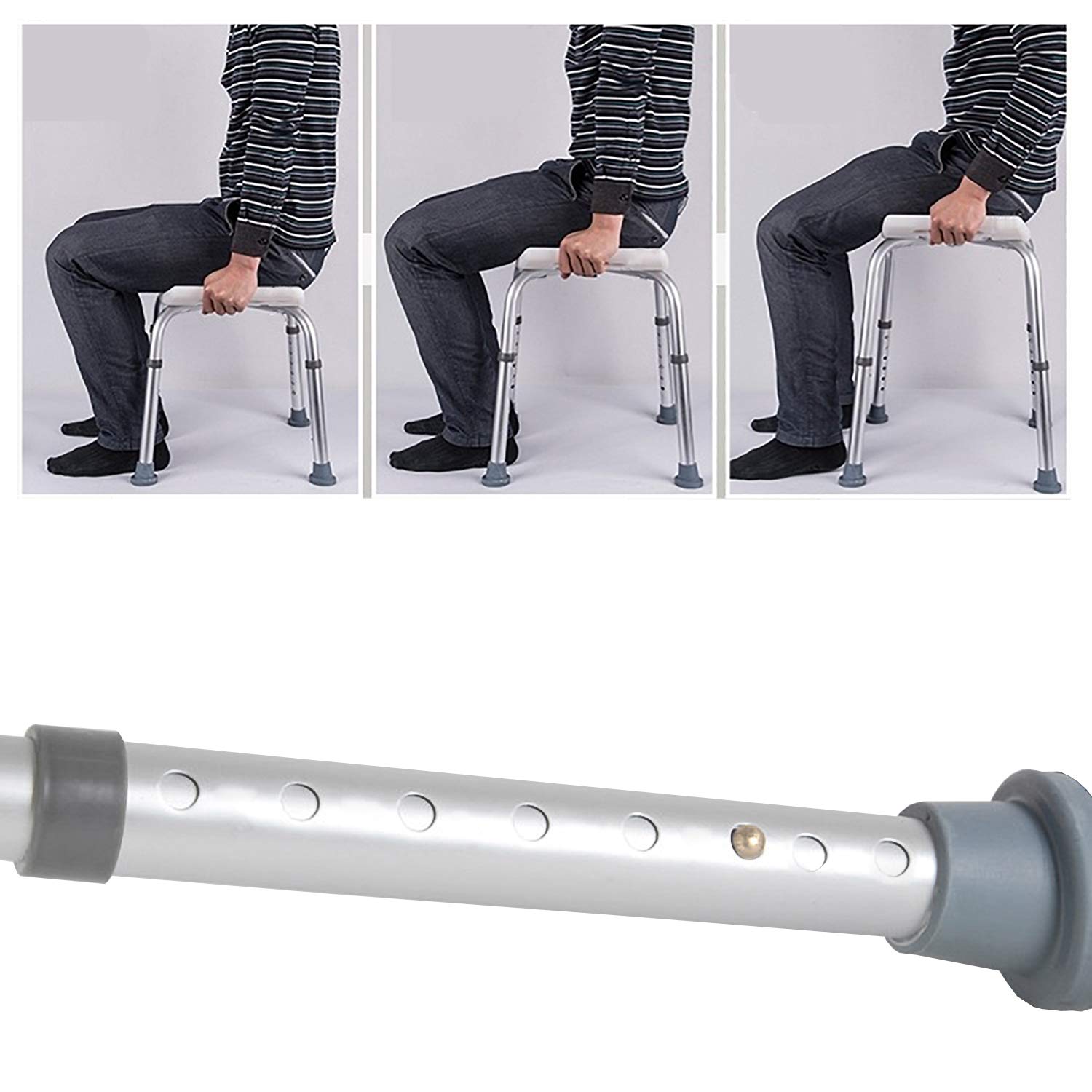 Taboret prysznicowy z regulacją wysokości, krzesło prysznicowe do łazienki, stabilna pomoc pod prysznic, antypoślizgowa do 150 kg, taboret pod prysznic, siedzisko łazienkowe