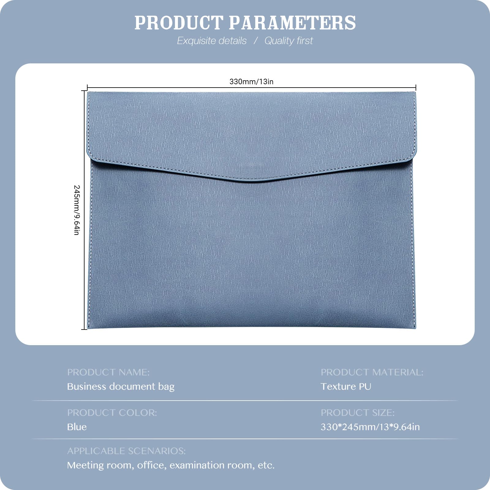 Skyzone Cartera de Documentos A4 en Cuero PU, Organizador Bolsas de Documentos de Viaje, Carpeta de Archivos Impermeable con Cierre a Presión, Estuche de Portafolios de Sobres (Azul)
