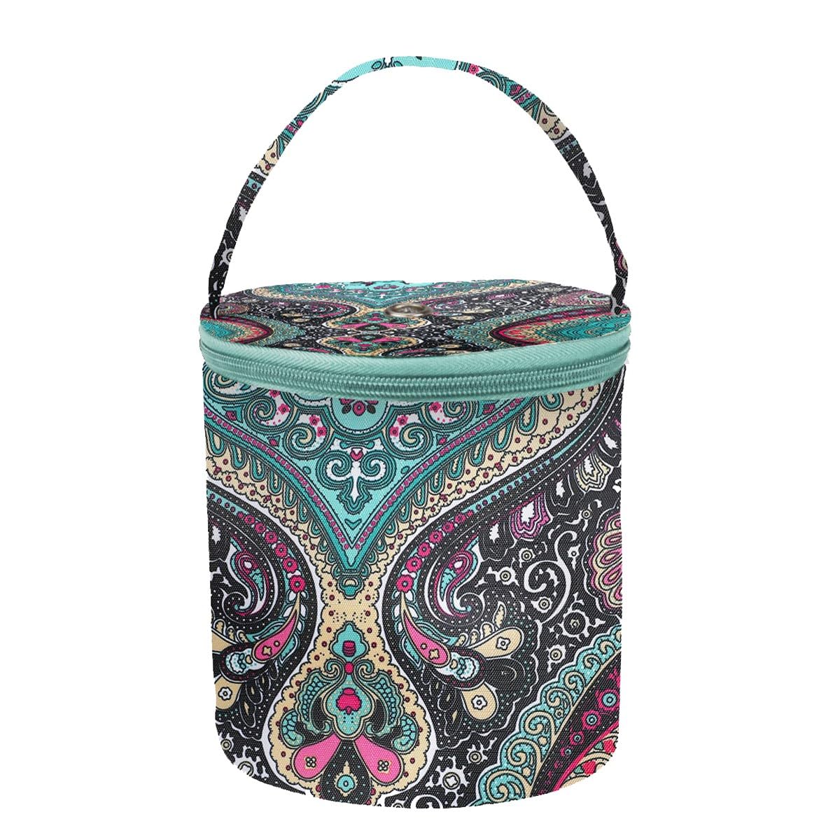 Beelooom Household Daily Storage Bag Round Woven Bag Small Size Knitting Projects Organizer For Yarns, Zipper Storage Bag A