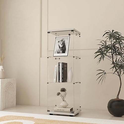 Miniatura 9 de Zacis Vitrina de cristal con luces y cerradura, vitrina Curio de 4 niveles con puerta de cristal, escaparate de pie para sala de estar, dormitorio,