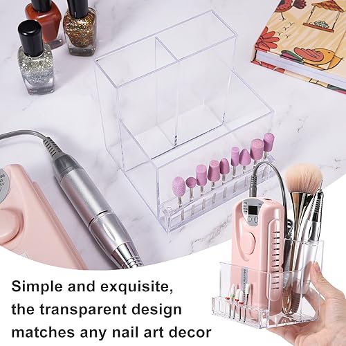 Miniatura 5 de Noverlife Mini máquina de taladro de uñas de 10 agujeros y caja de almacenamiento de brocas, organizador de brocas de uñas transparente, herramienta