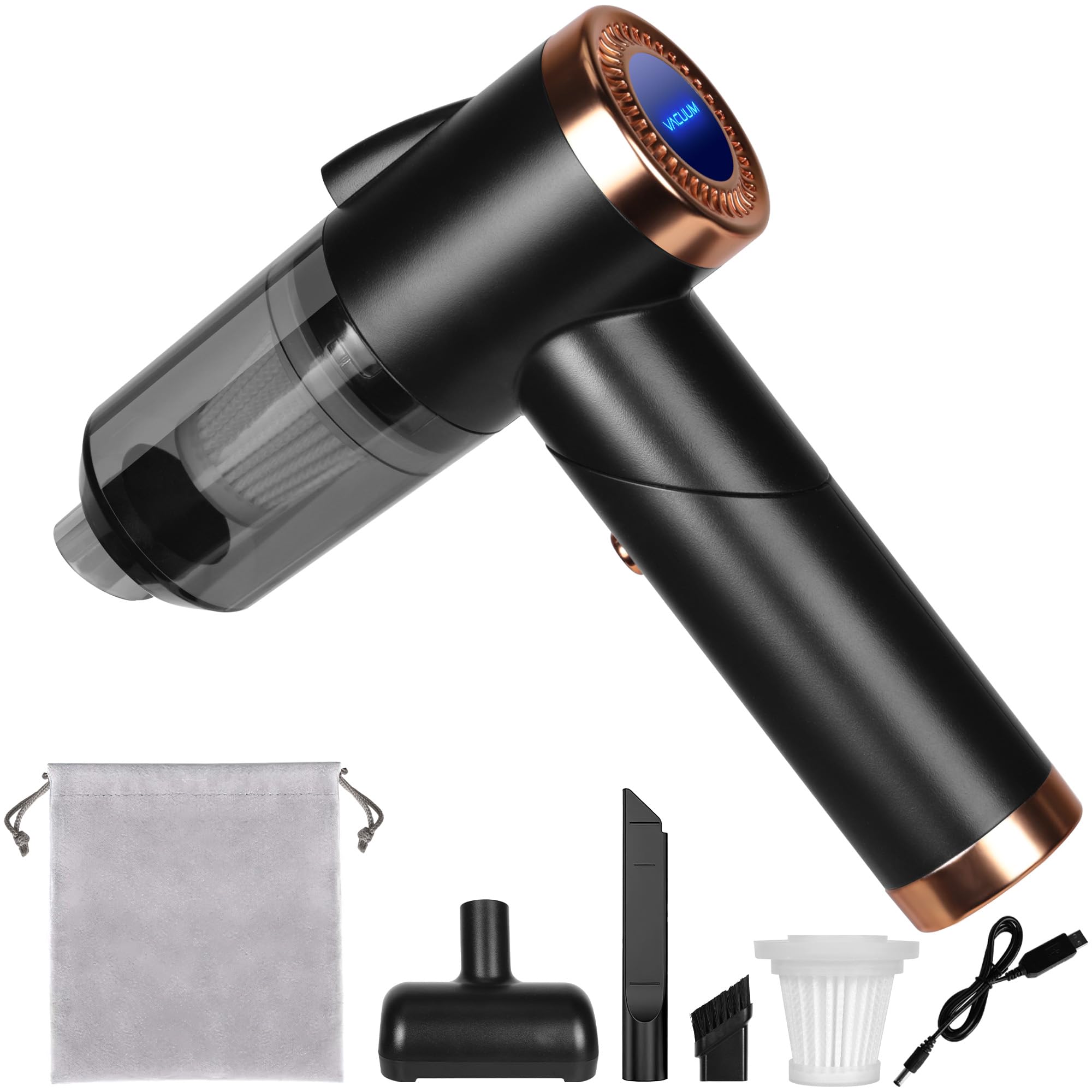 Spoilu Handheld Vacuum Cordless, Mini Vacuum Cleaner with 9000PA Suction Power, Car Vacuum Cleaner High Power, 90° Foldable Car Vacuum Portable for Vehicle, Home and Office (Black)